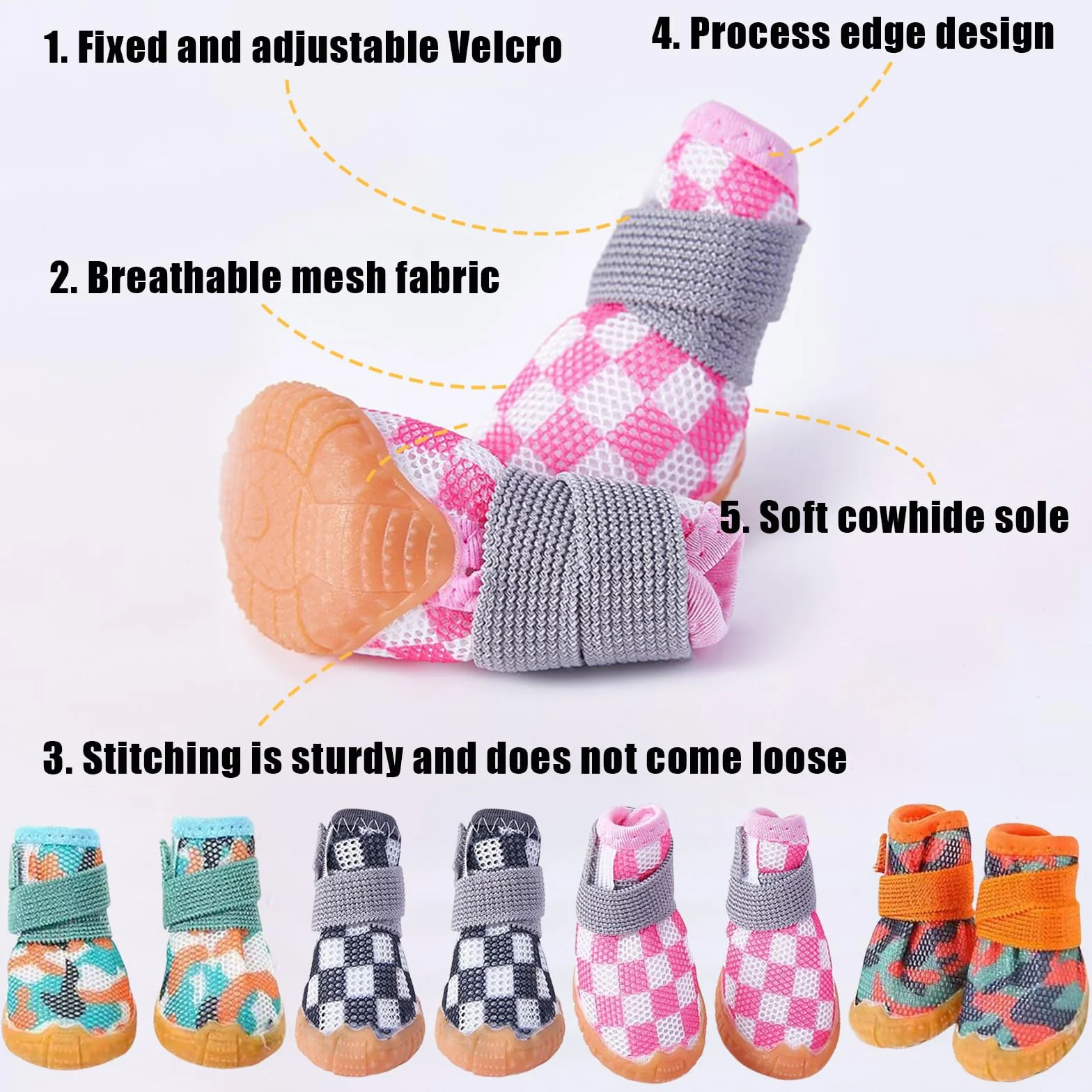 Lot de 4 chaussures pour chien - Protection des pattes avec semelle en caoutchouc antidérapante pour petits chiens