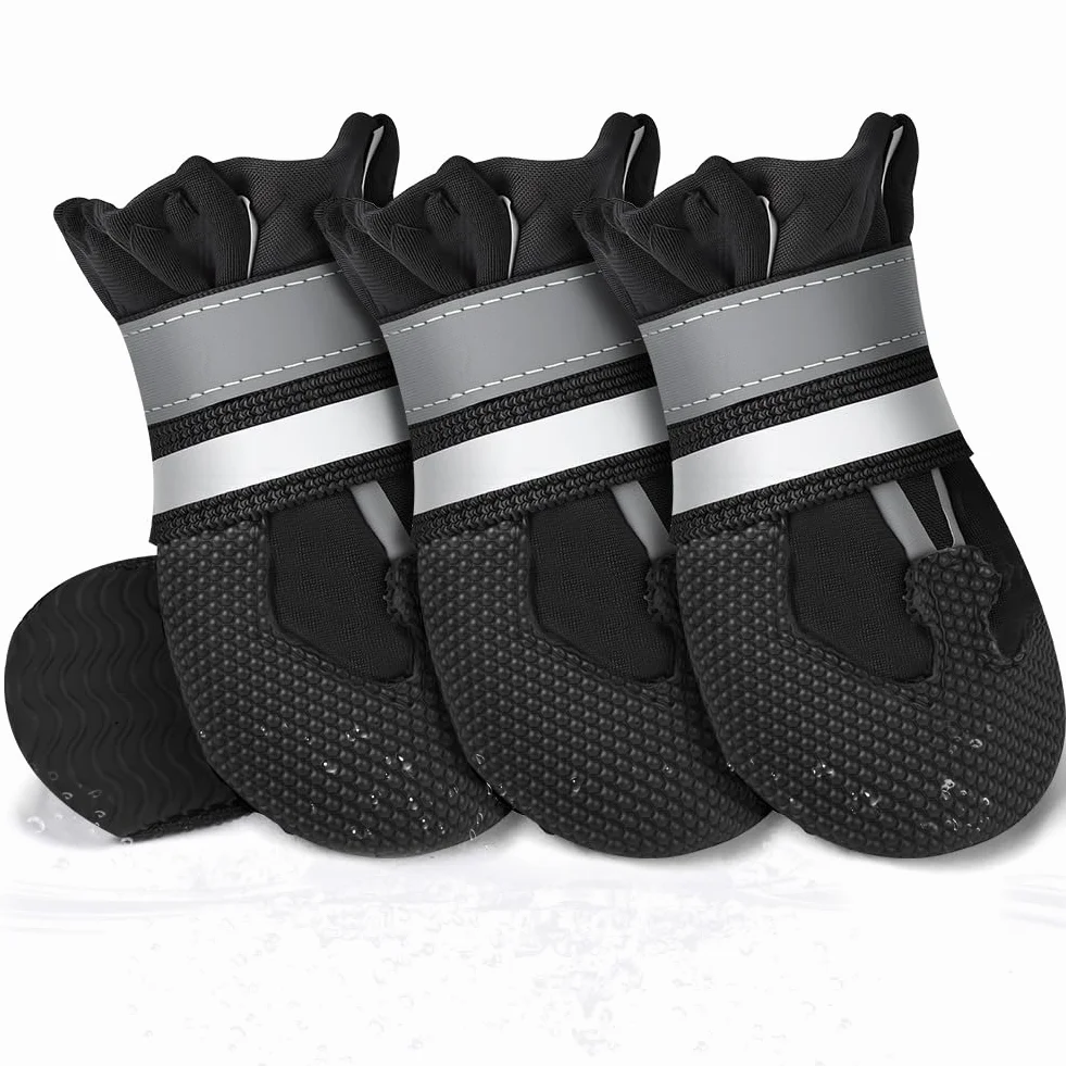 Bottes Chien Imperméables 4 Pièces avec Sangles Réfléchissantes Antidérapant Ajustables