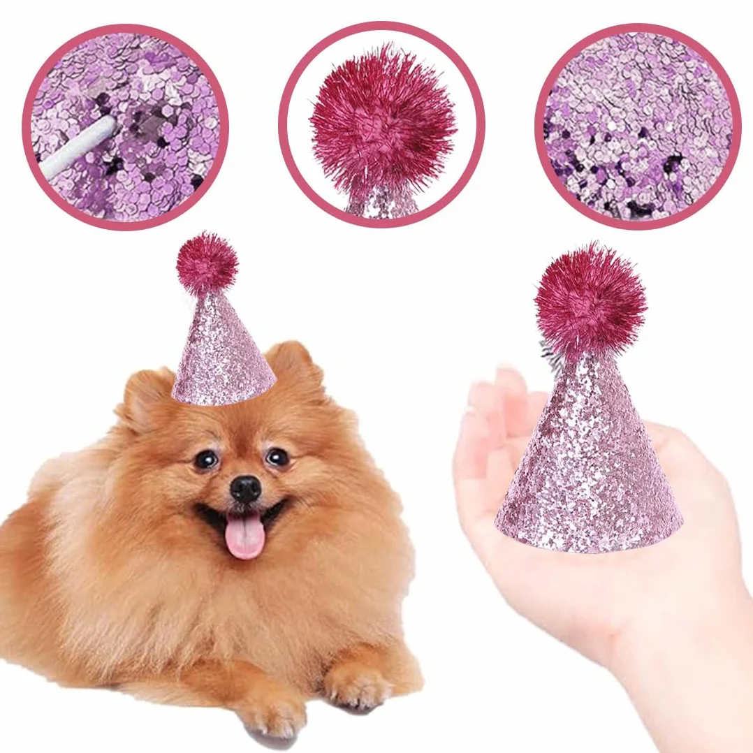 2 Pièces Chapeau D'Anniversaire De Chat, Chapeaux De Fête De Chien Chapeaux De Chats Multicolores Mignon Chiot Chapeau De Fête Avec Pompons Réglable Chapeaux D'Anniversaire De Chien Chapeaux D