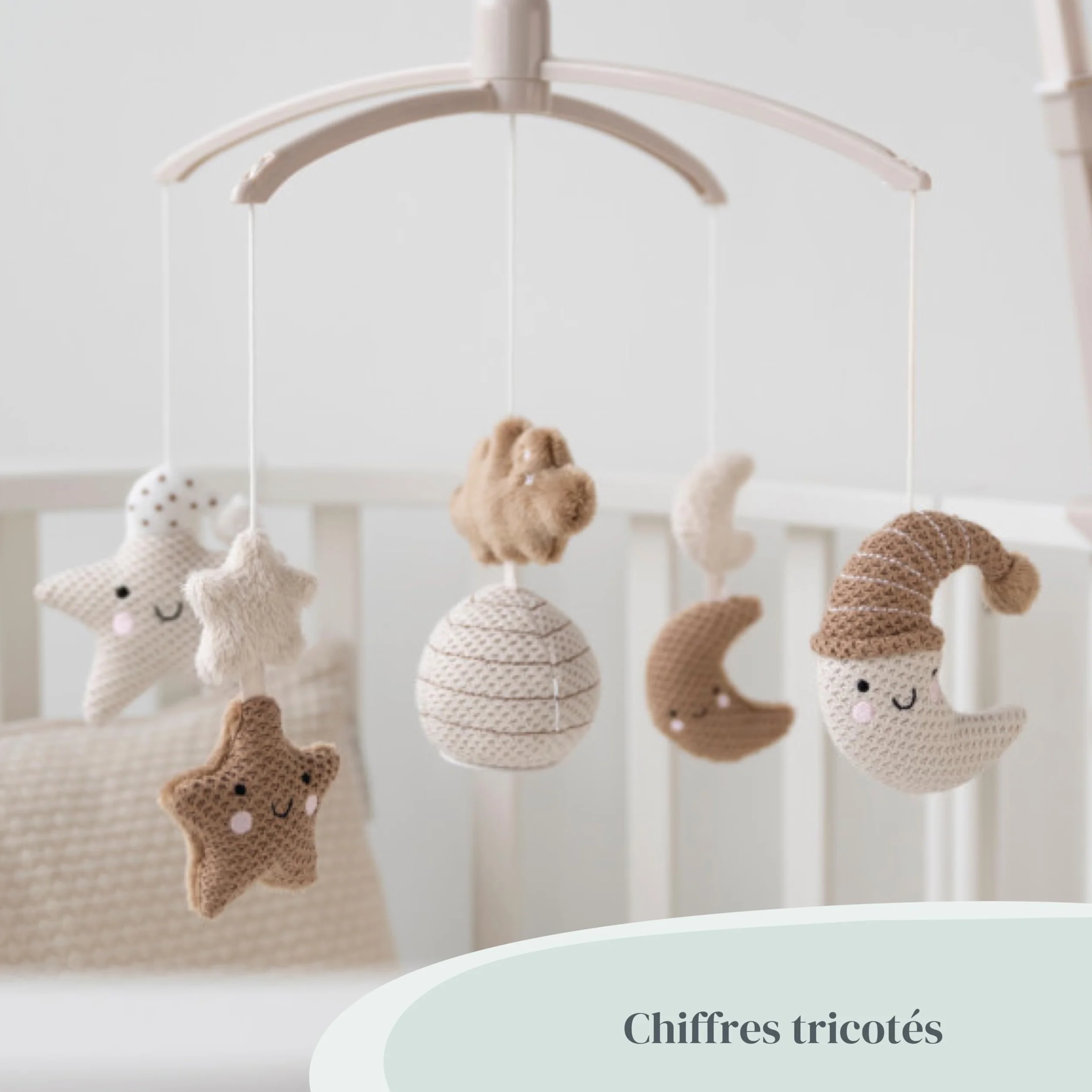 Baby's Only Mobile musical Baby Heaven Boîte à musique bébé avec figurines tricotées Clay/Warm Linen