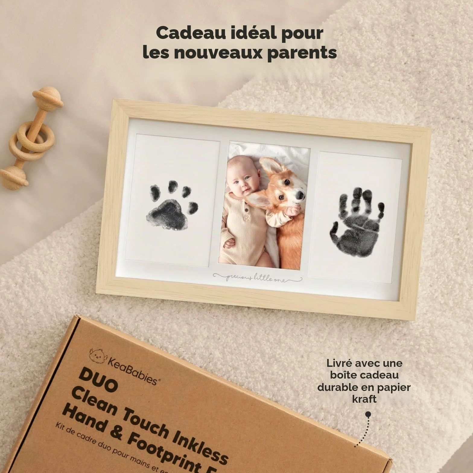 KeaBabies Ensemble d'empreintes de main et de pieds de bébé - Tampon encreur Clean Touch pour nouveau-né, cadre photo empreinte main Fabre (Ash Wood)
