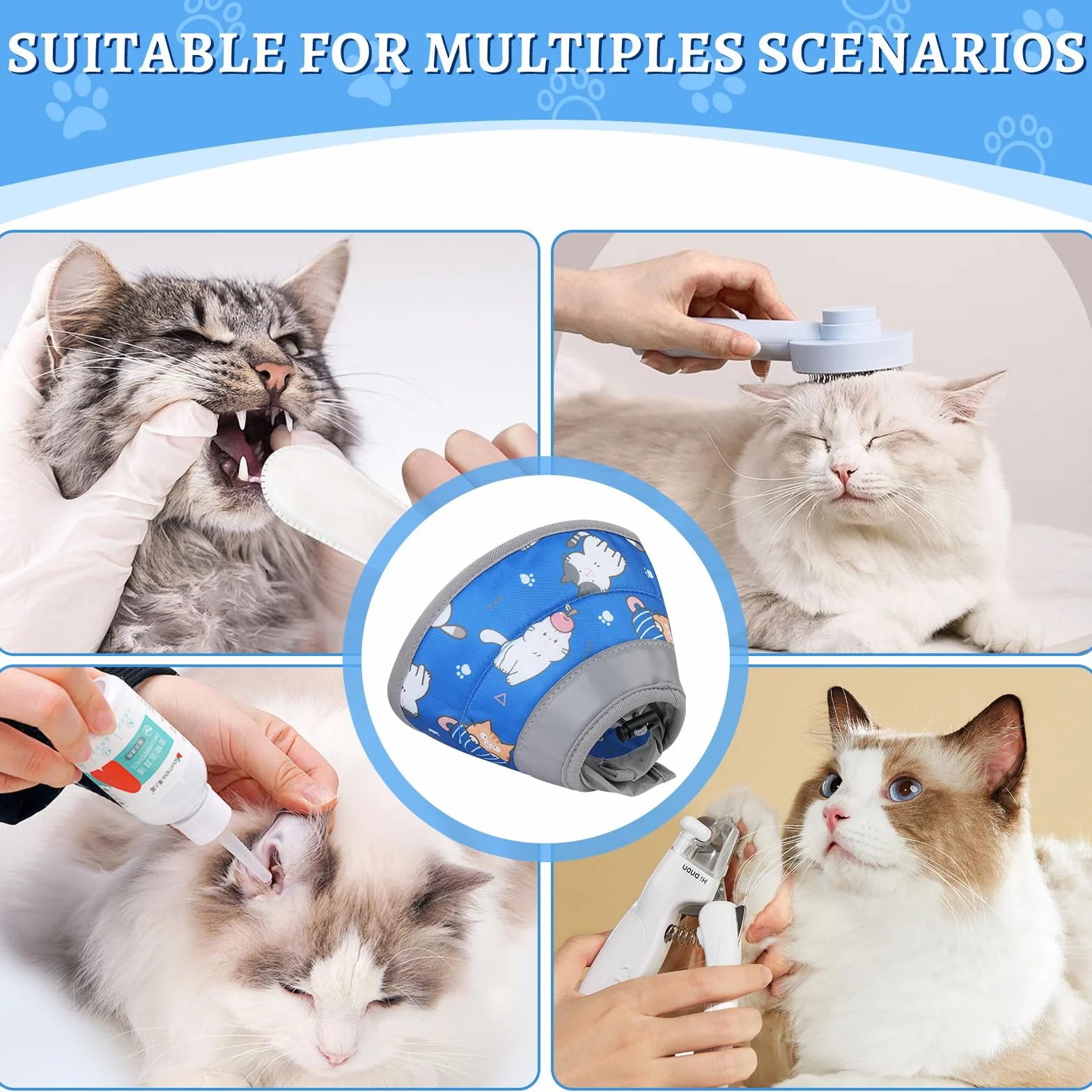 Collerette Chat Anti Léchage Réglable Doux Collier de Protection Souple Pliable Bleu S