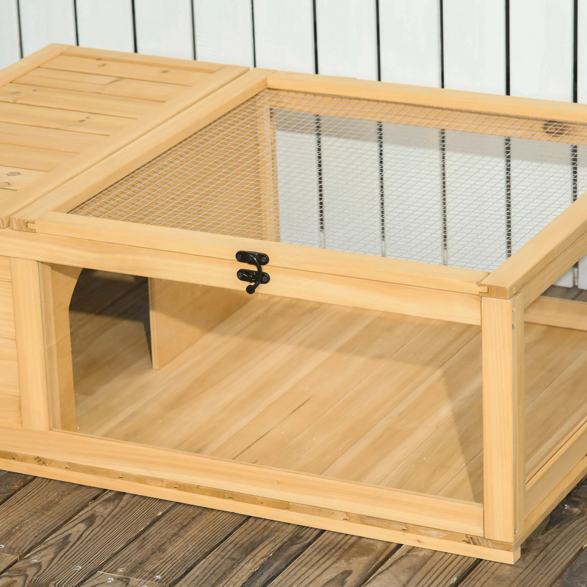 PawHut Maison pour Tortues de Terre avec Espace modulable 91x60,5x32cm Jaune Clair