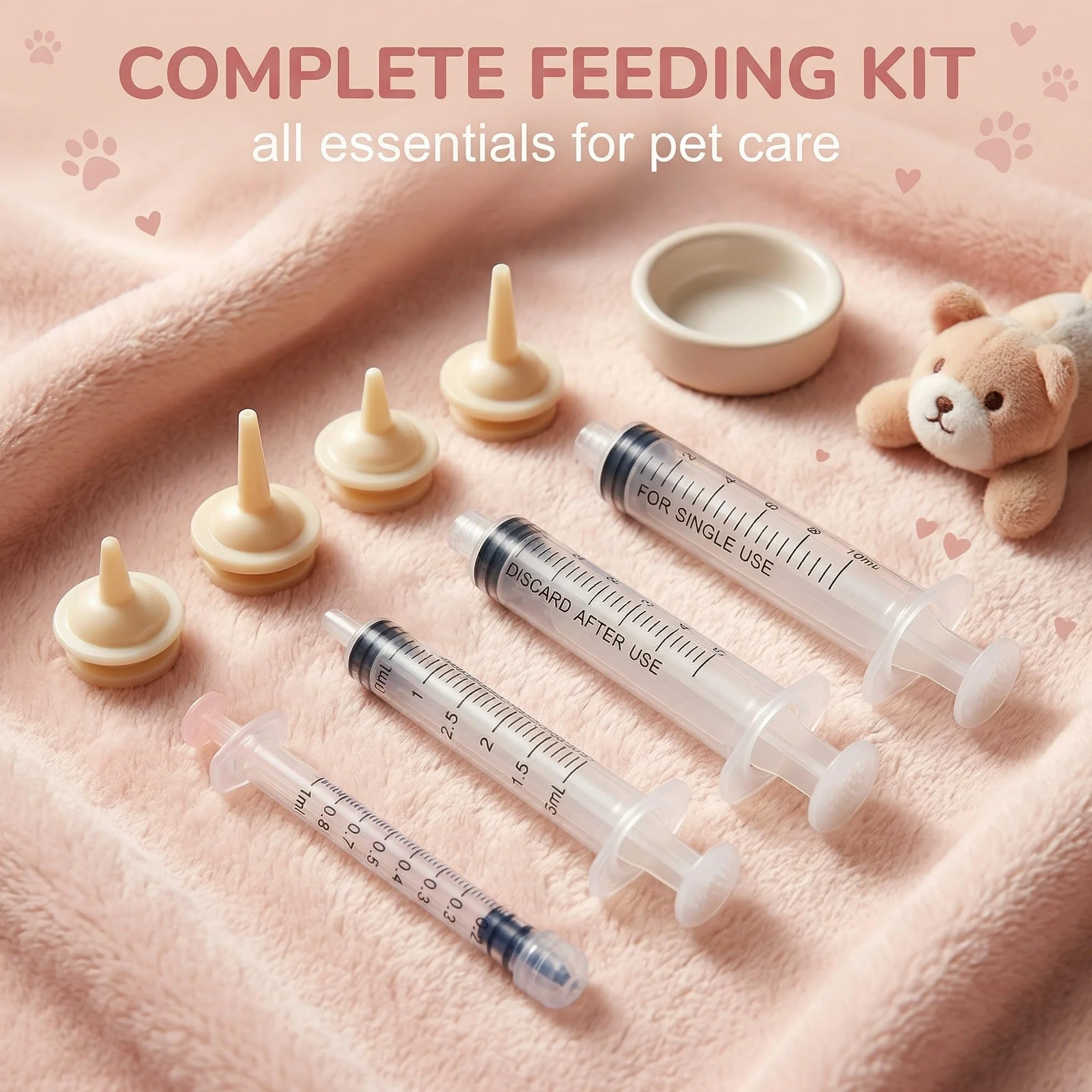 Kit de 10 Pièces pour Chatons - Mini Seringues à Tétons en Silicone Réutilisables