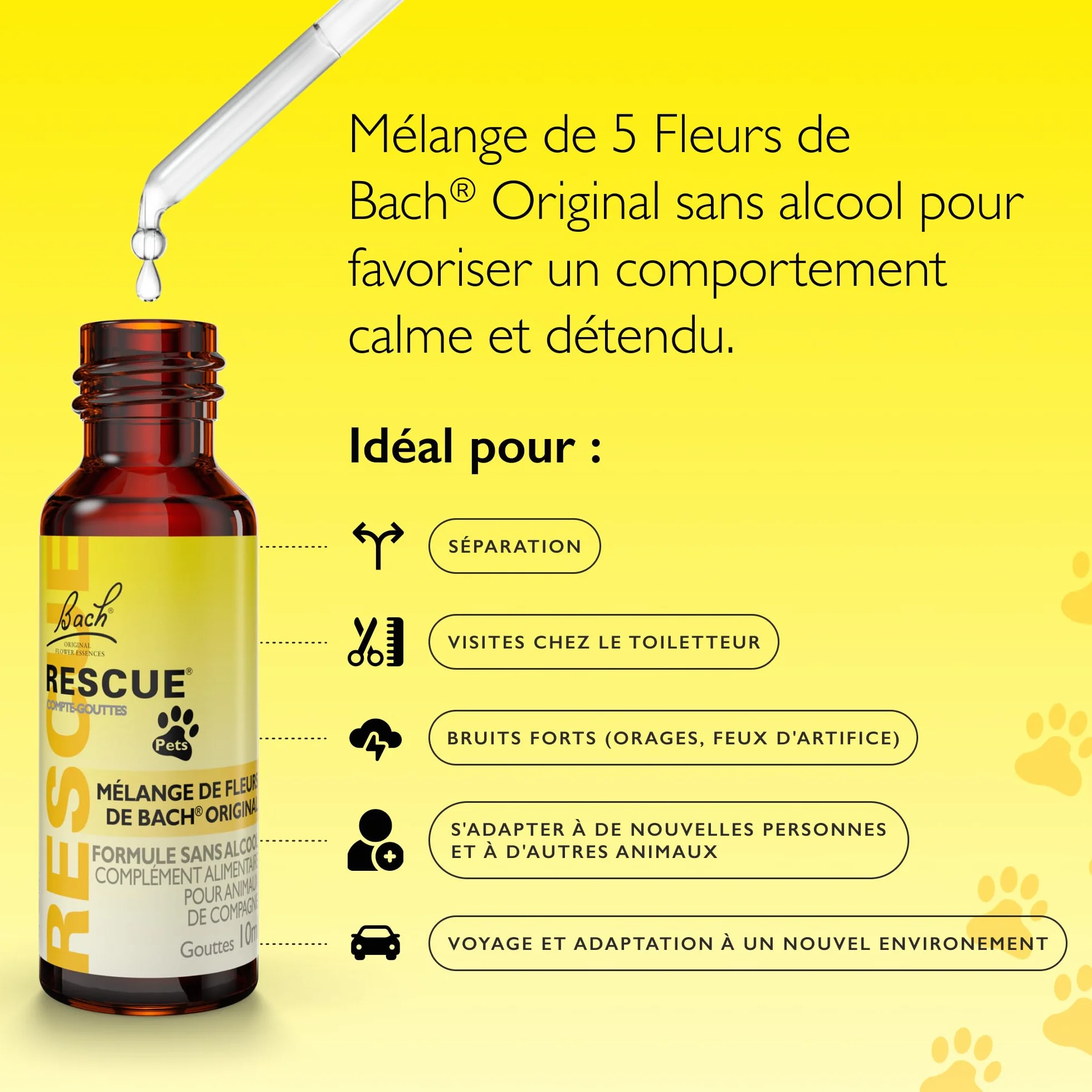 Rescue Pets Compte-Gouttes Complément Alimentaire Animaux 10ml Jaune