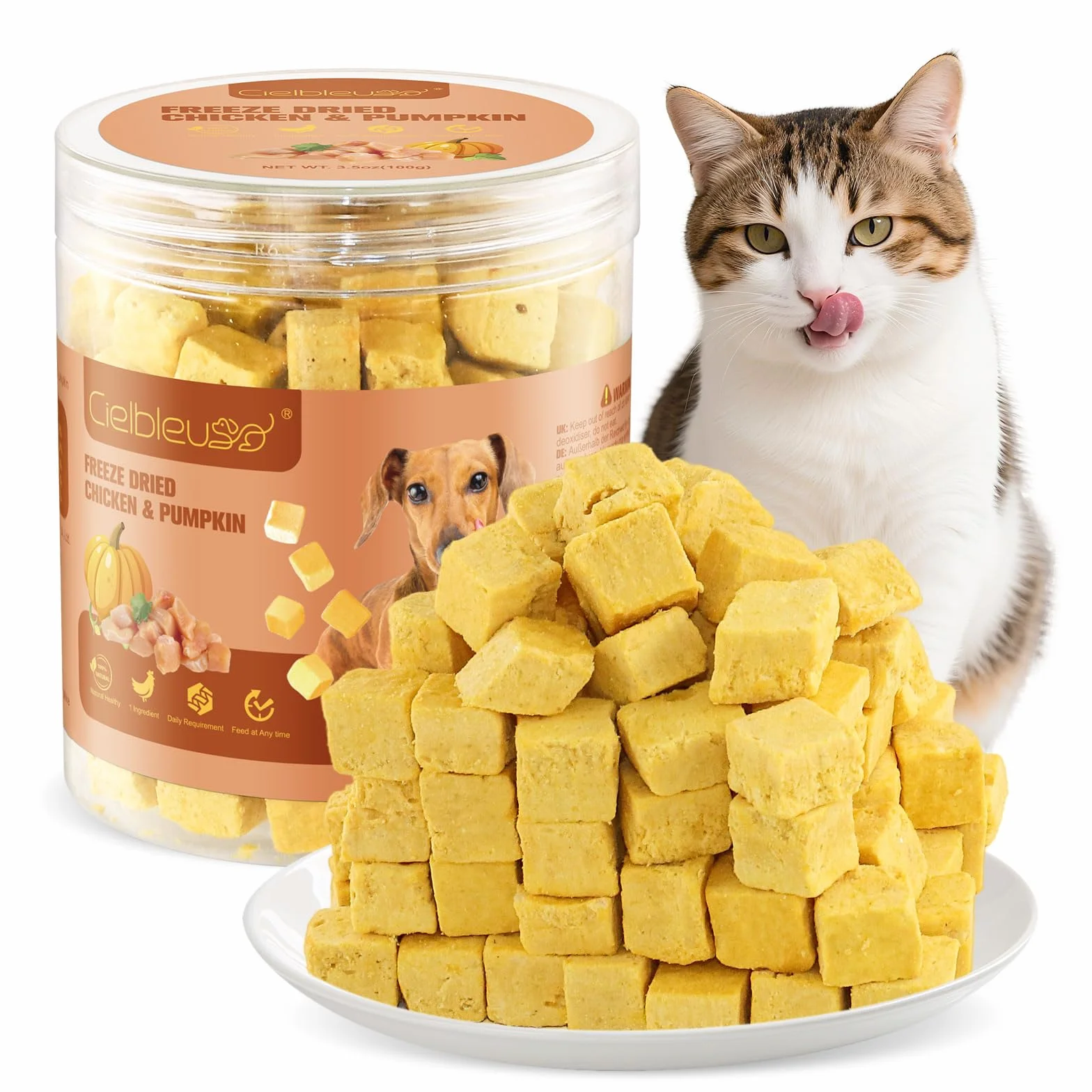 Friandises Lyophilisées pour Chats et Chiens 100g 100% Poulet et Potiron Riche en Protéines sans Additifs