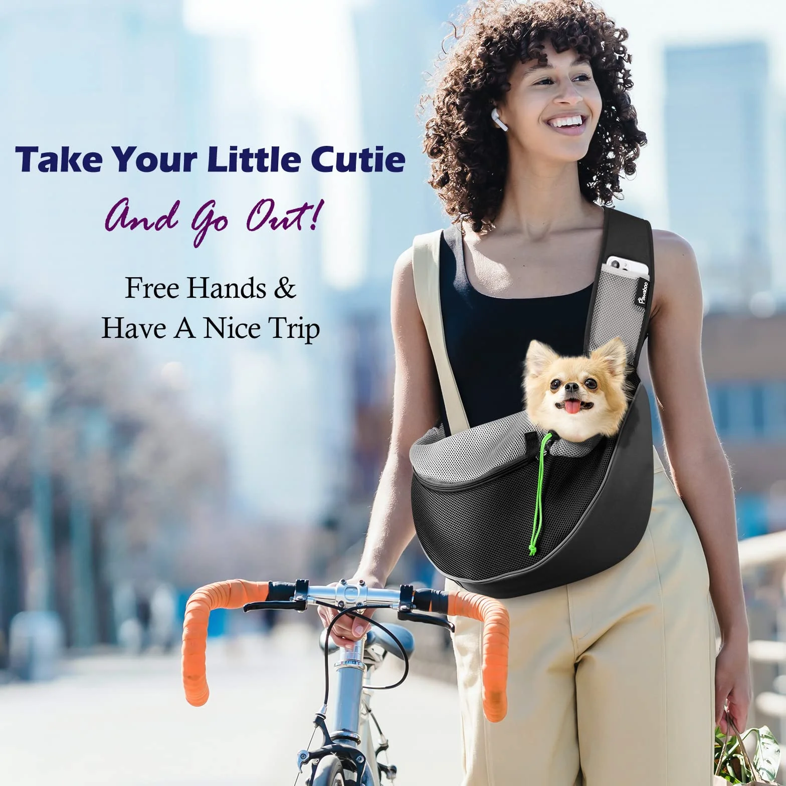 Pawaboo Sac de Transport pour Animal de Compagnie, Sac à Bandoulière Mains Libres avec Boucle en D, Sac à Dos en Maille Respirant pour Chiens, L - Noir