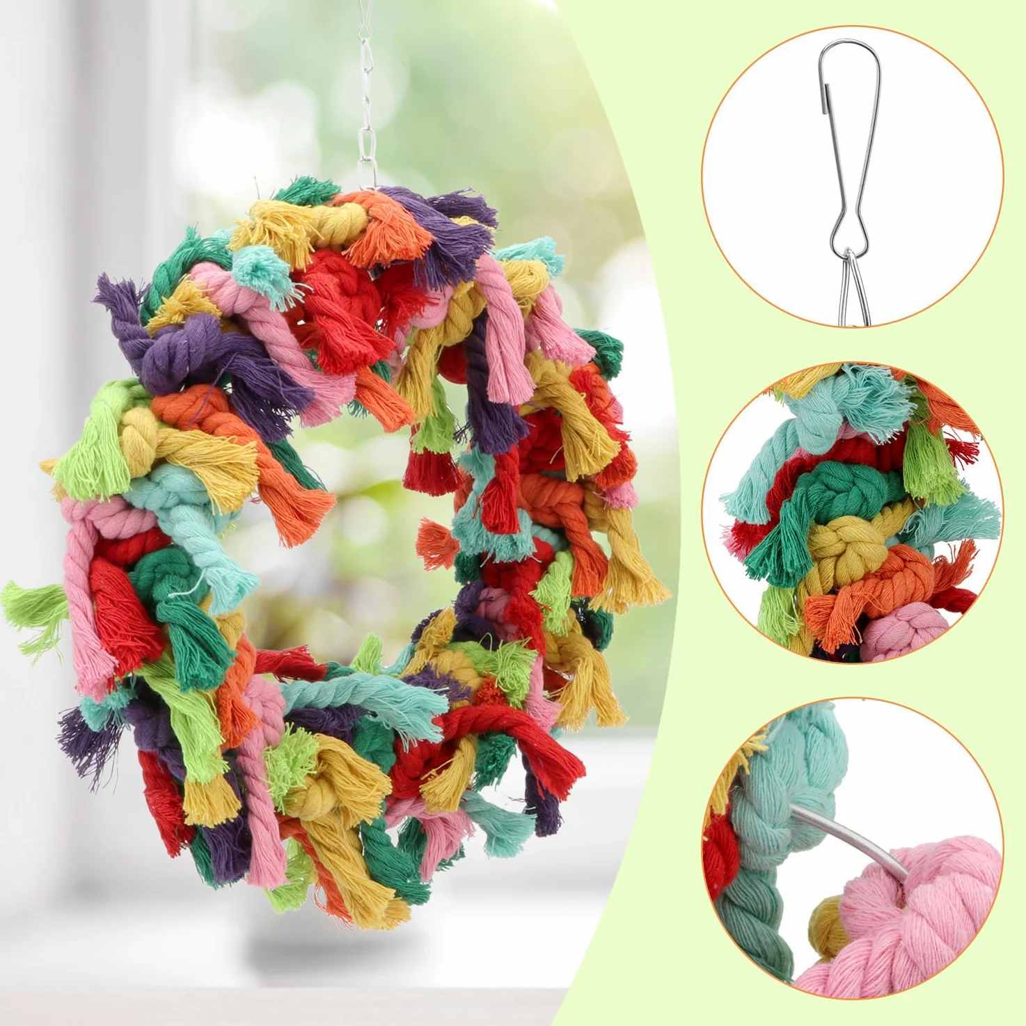 Hypeety Pet Bird Coton Bague Jeu d'exercice à mâcher Coton Snuggle Bague Bird Toy