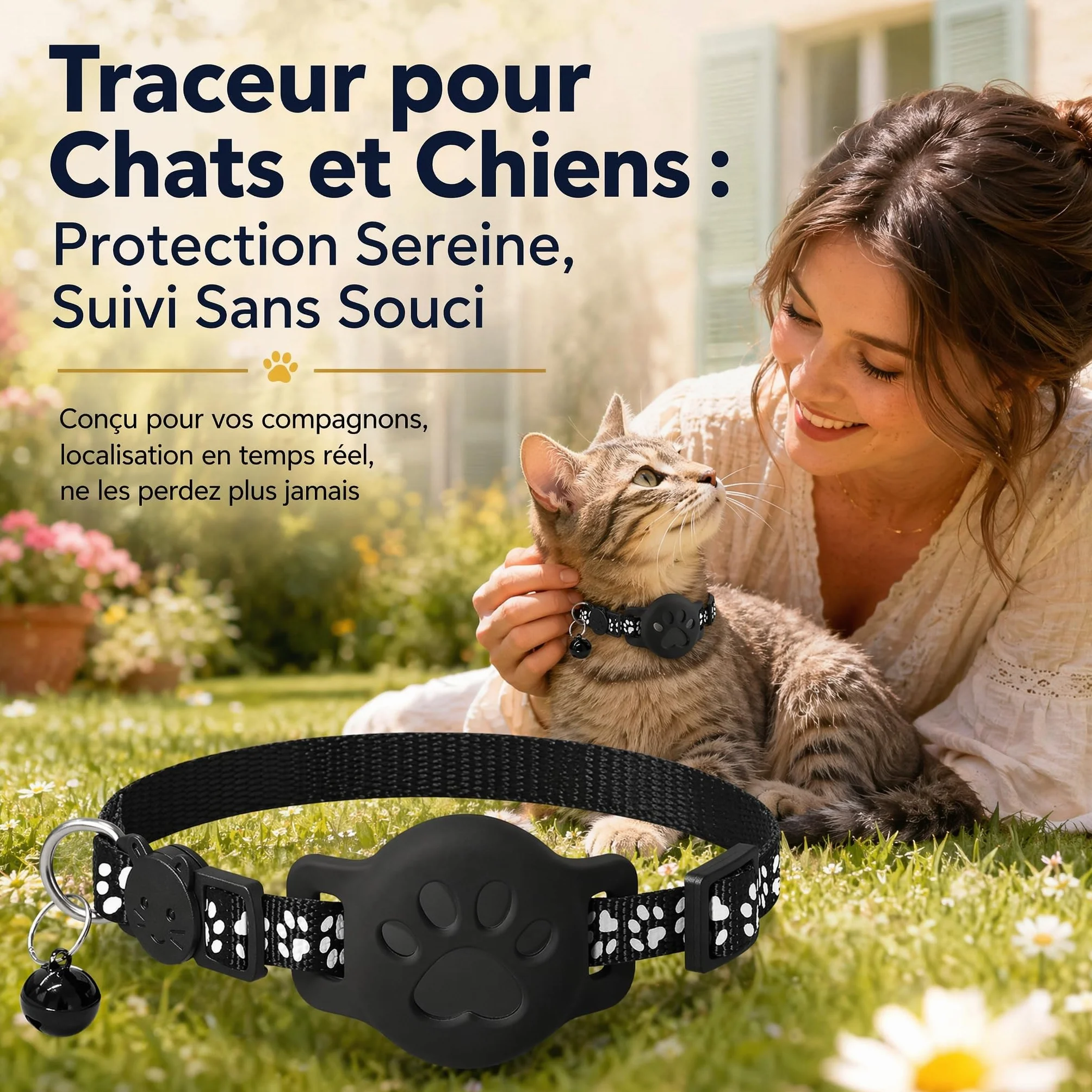 Collier GPS Chat Traceur sans Carte Sim Tracker sans Abonnement Localisation Temps Réel Imperméable Durable