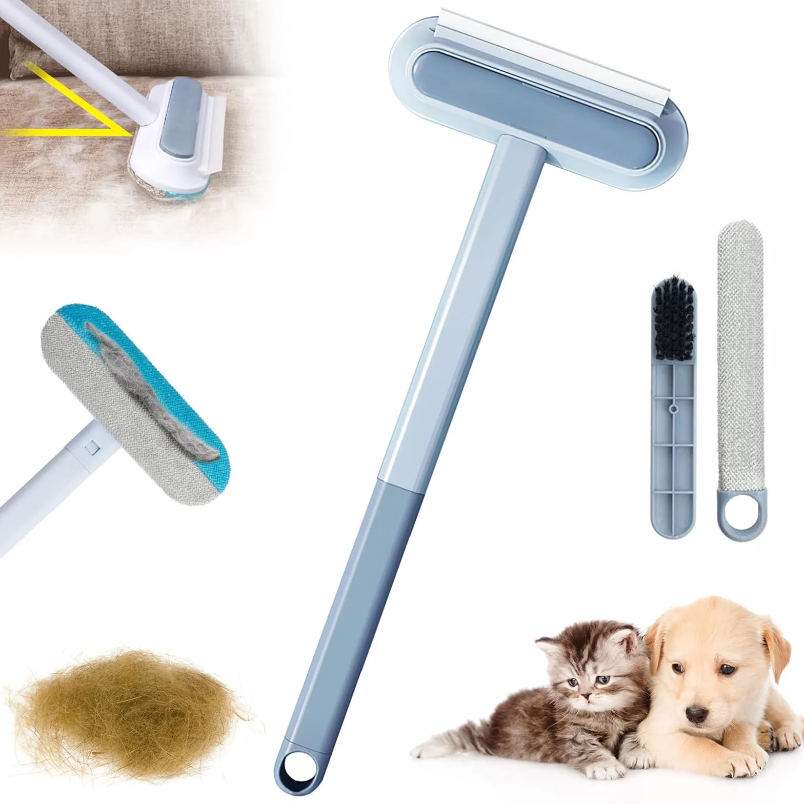 Brosse Anti Poils Animaux Réutilisable 44cm Extensible pour Chat Chien Bleu
