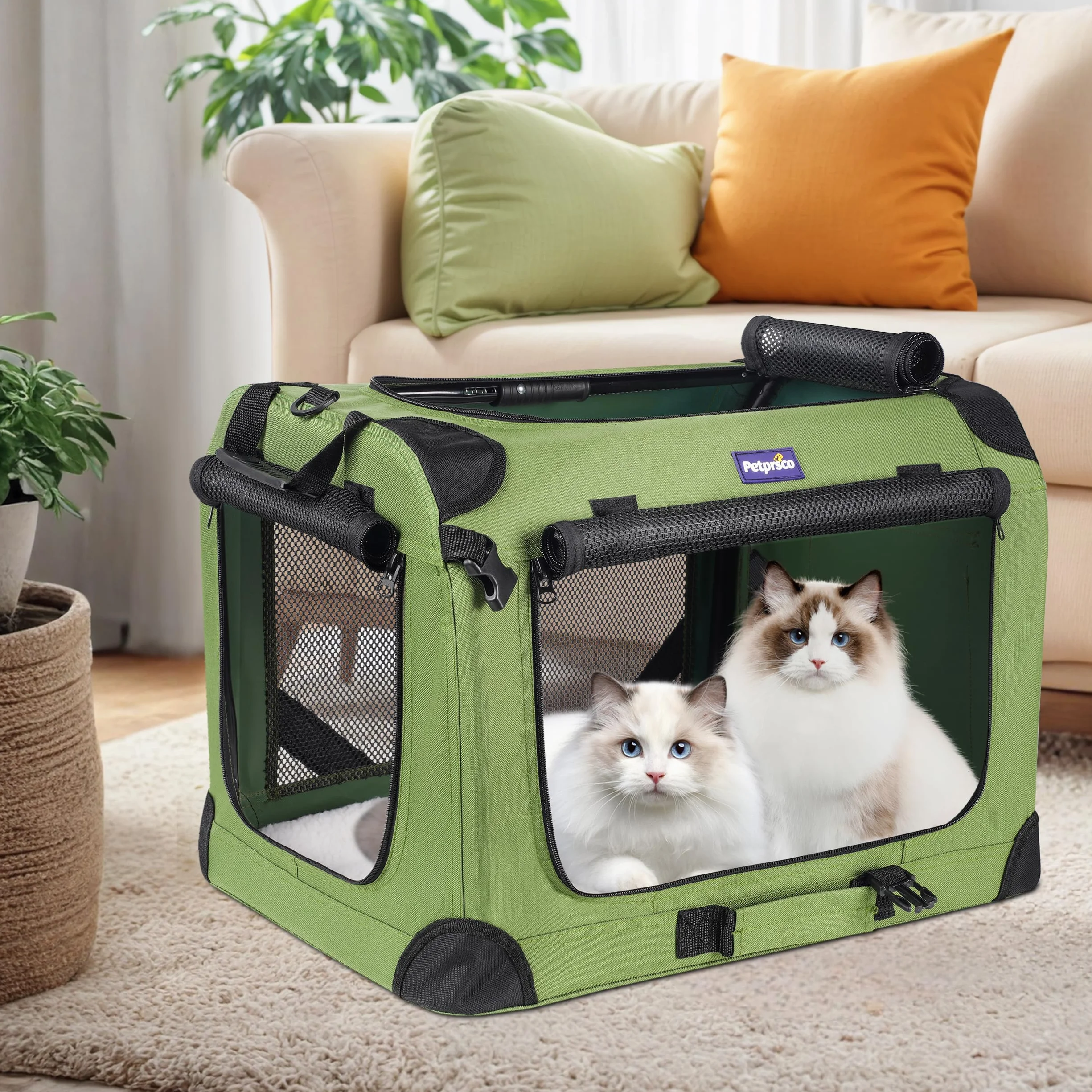 Petprsco Grand sac de transport pour 2 chats et chiens petite moyenne taille 61x43x43 cm avec couverture chaude bol pliable