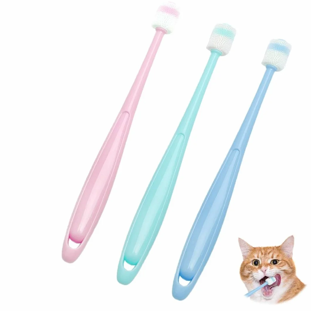 Lot de 3 Brosses à Dents pour Chat en Silicone Souple 360° Rose Bleu Vert