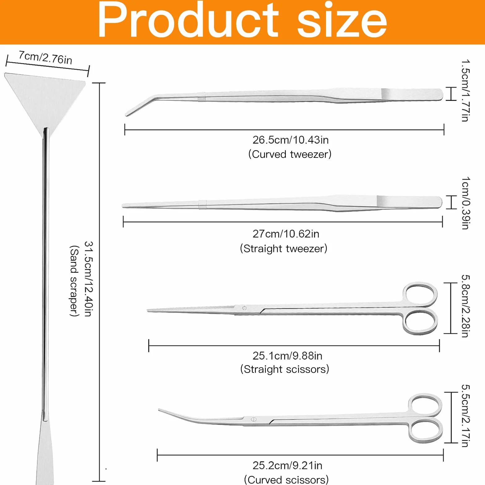 Aquarium Aquascaping Kit 5 en 1 INOX Ciseaux Pinces Outils Set