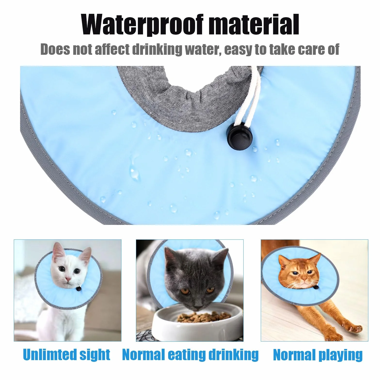 SAVITA Ajustable Collier de Récupération Chat, Collier de Protection Étanche Élisabéthain pour Chats Chirurgie Lécher Plaies (Bleu)