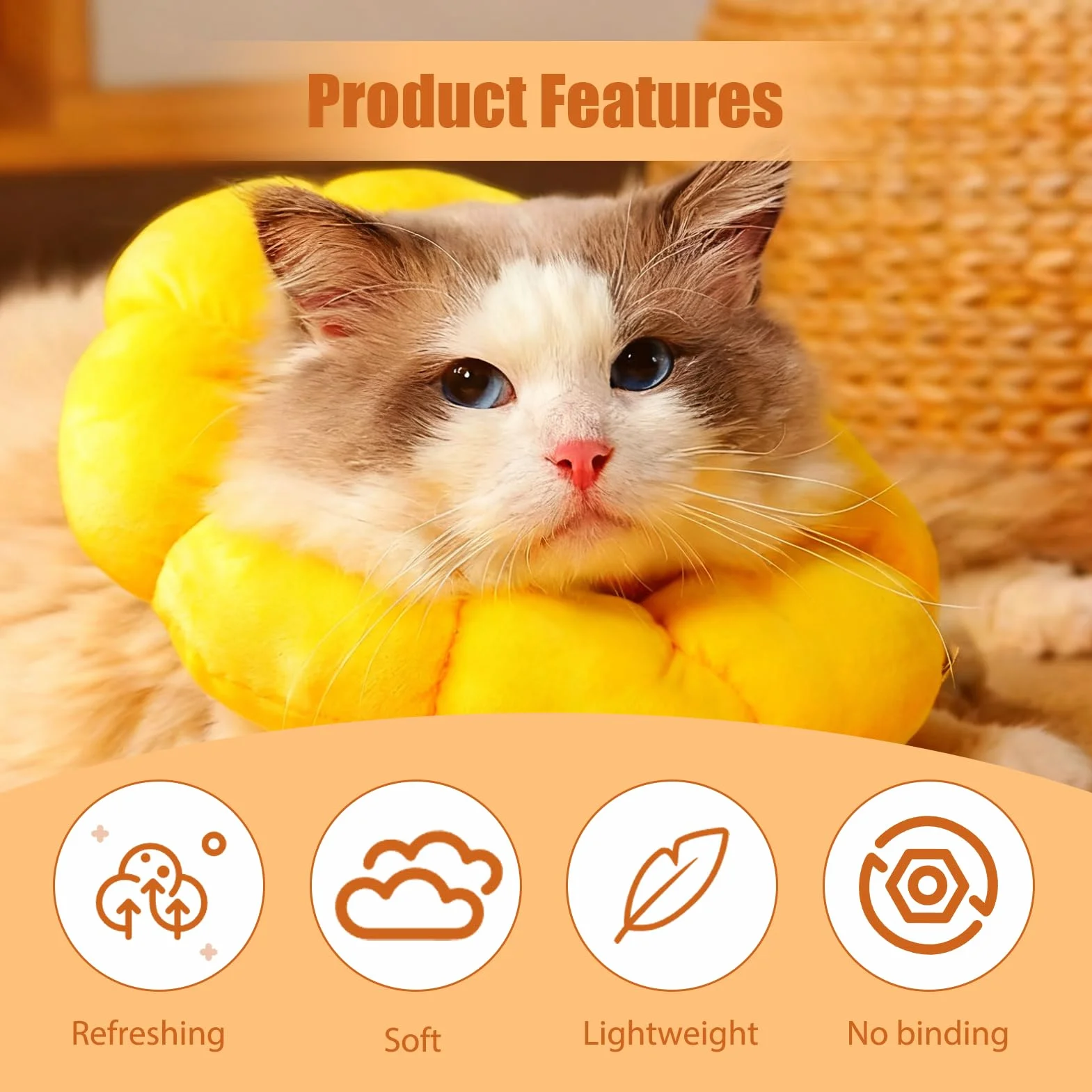 Collier Anti Léchage pour Chien Chat en Coton Respirant Ajustable après Chirurgie Ultra Léger Confortable M Jaune