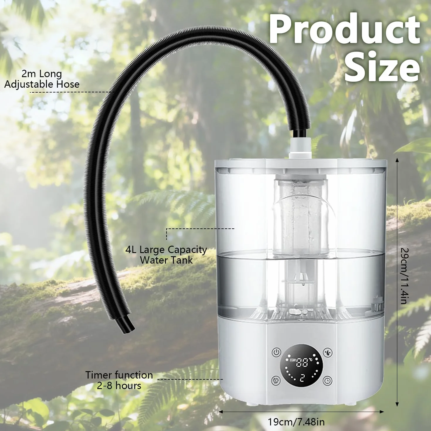 Humidificateur pour Reptiles 4 L Grand Réservoir Brumisateur pour Terrariums avec Télécommande et 2m Tuyau Diffuseur Ultra-silencieux