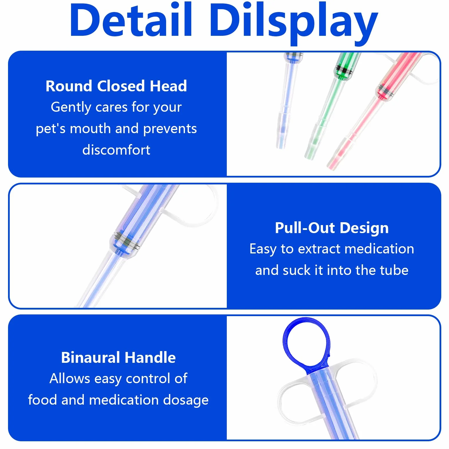 Seringue pour Comprimé Animaux Réutilisable Lance Pilule pour Chat Chien 6 Pièces (Bleu, Vert, Rouge)