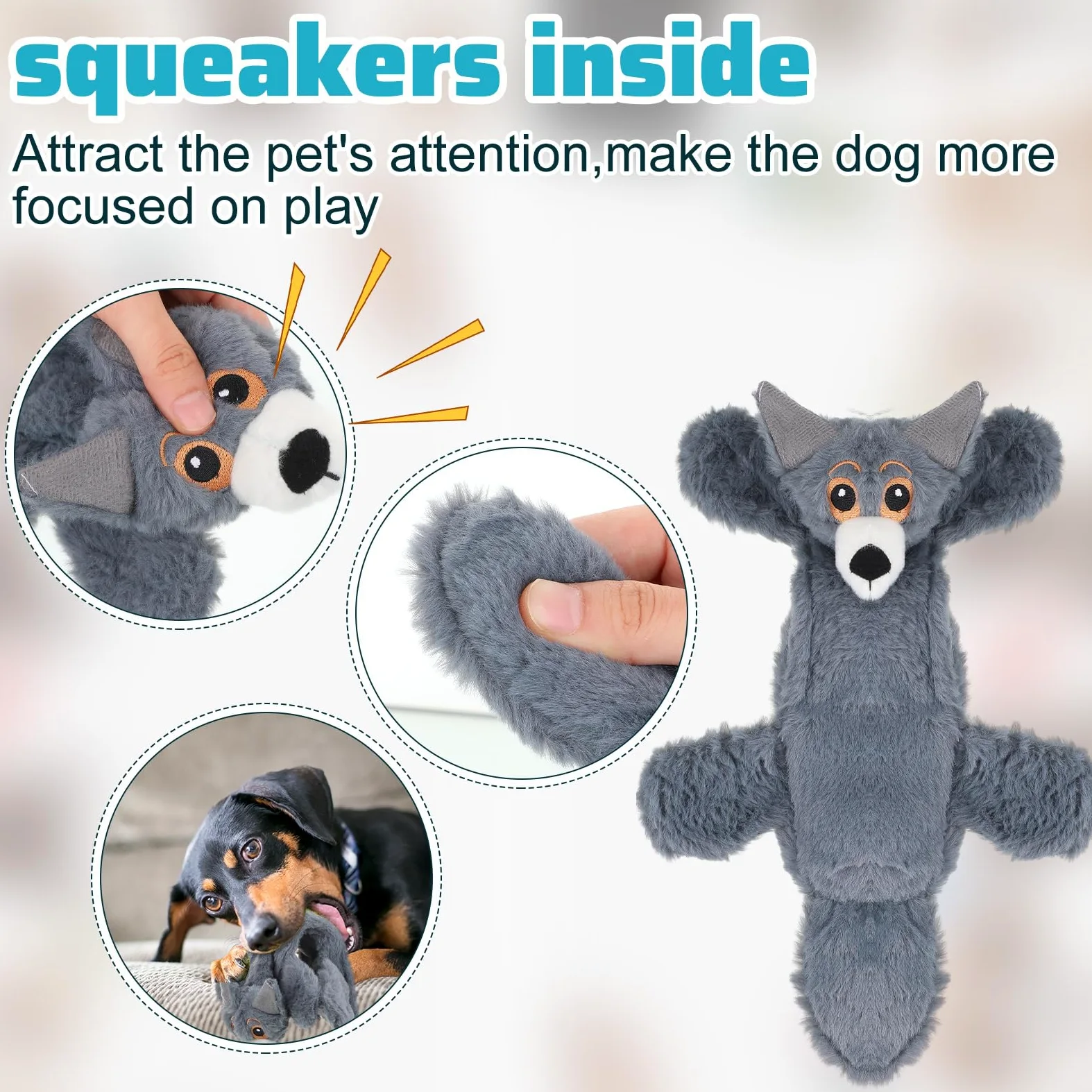 Sratte Lot de 10 jouets couineurs doux pour chien - Sans rembourrage - Pour mâcheurs agressifs - En peluche durable - Pour animaux de compagnie de petite, moyenne et grande taille - 10 styles (style