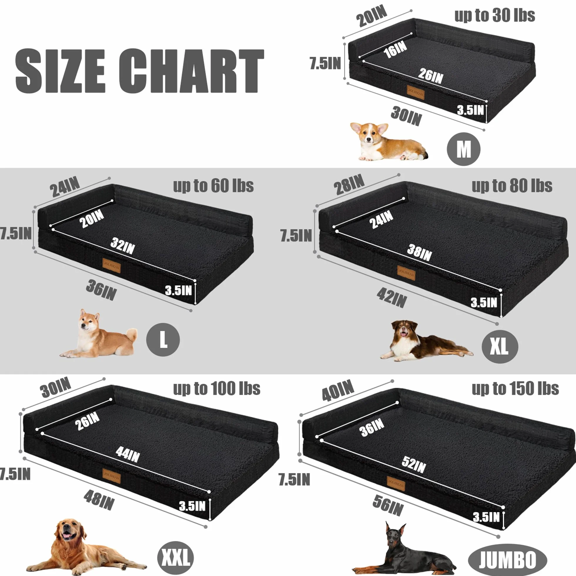 Panier Orthopédique Chien XL Forme L, Coussin Déhoussable Lavable, Tapis Imperméable, Base Antidérapante 122x76cm Noir
