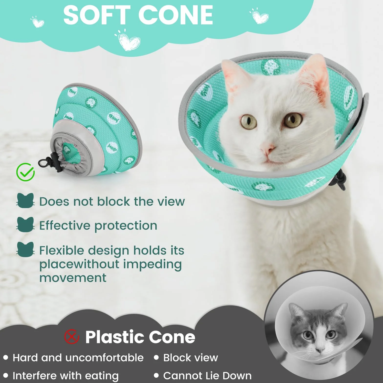 Collerette pour Chat Anti Lechage Réglable Anti Grattage Anti-Morsure Après Chirurgie Protection Cône Collier Élisabeth Souple Léger
