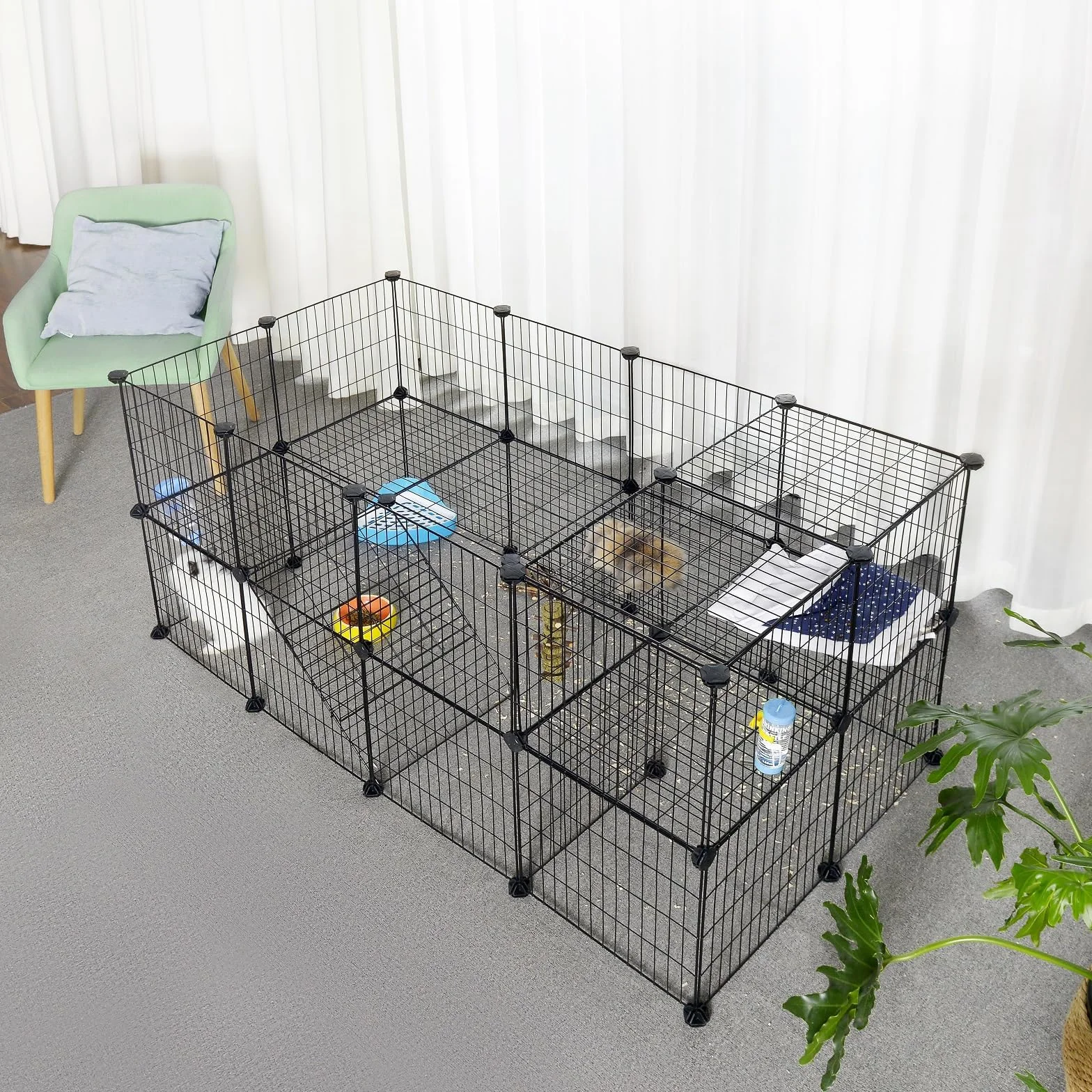 SONGMICS Enclos Modulable pour Animaux Domestiques, 2 Niveaux, 143 x 73 x 71 cm, Noir LPI02H
