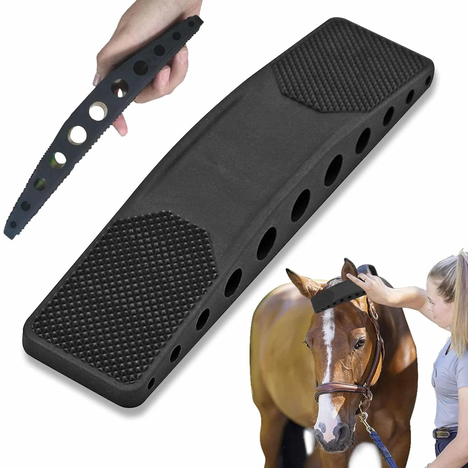 Brosse de Cheval Massage 6 en 1 Brosse pour la Mue Cheval Noir