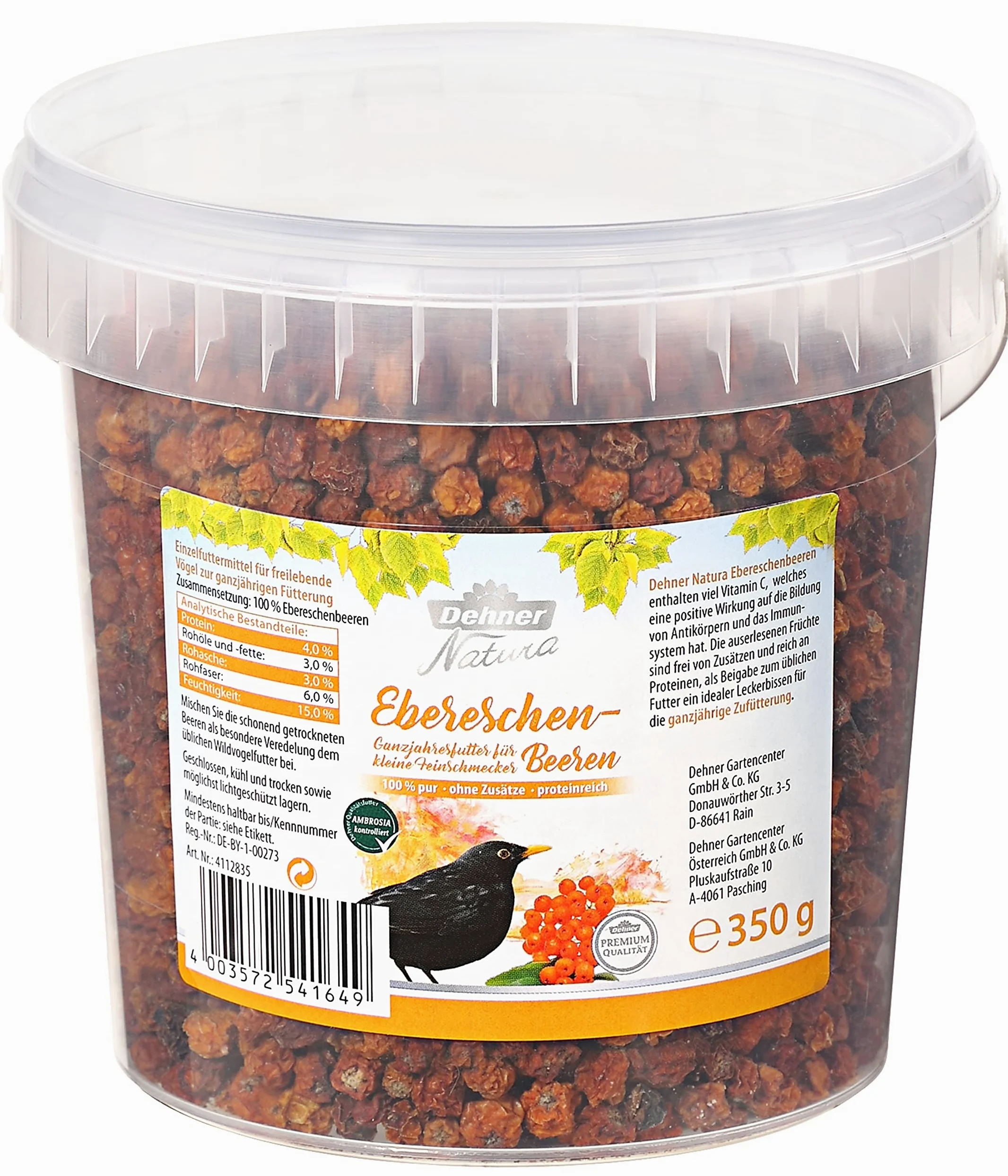 Dehner Natura Premium Nourriture pour oiseaux sauvages, baies de sorbier, 6x 350 g (2,1 kg)