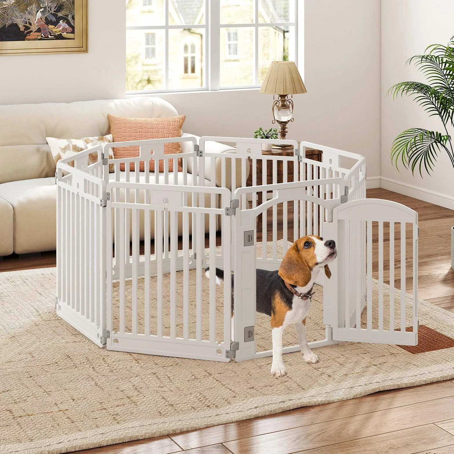 GOPLUS Parc pour Chien en Plastique Pliable 80cm, Enclos Chien Modulable 8 Panneaux avec Porte Verrouillable, Blanc