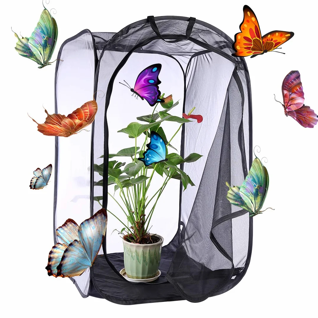 Insecte Papillon Cage de Protection Pliable Noir 60x60x90 cm Large