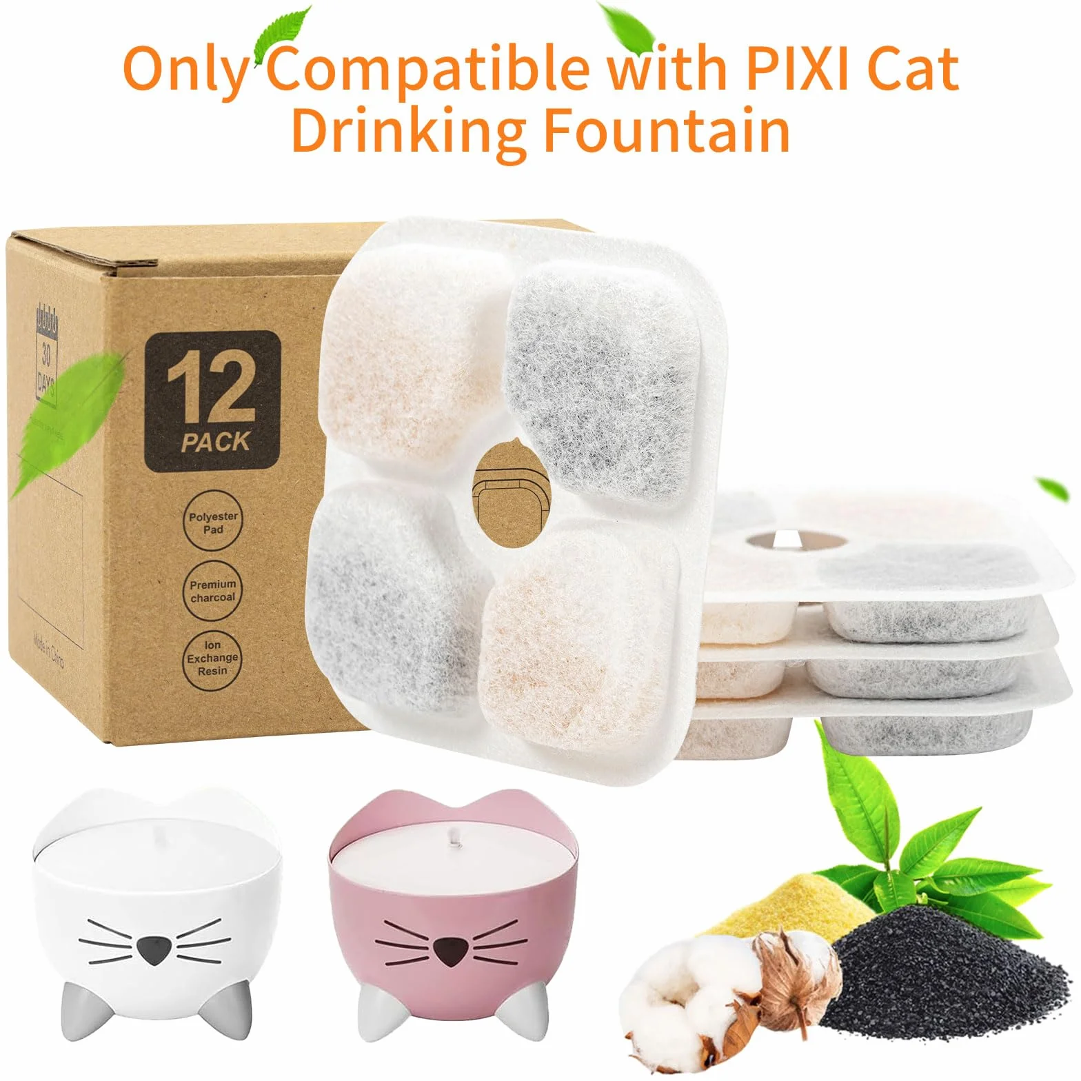 Lot de 12 filtres pour fontaine à eau pour chat compatibles Catit PIXI, filtre de remplacement triple filtration