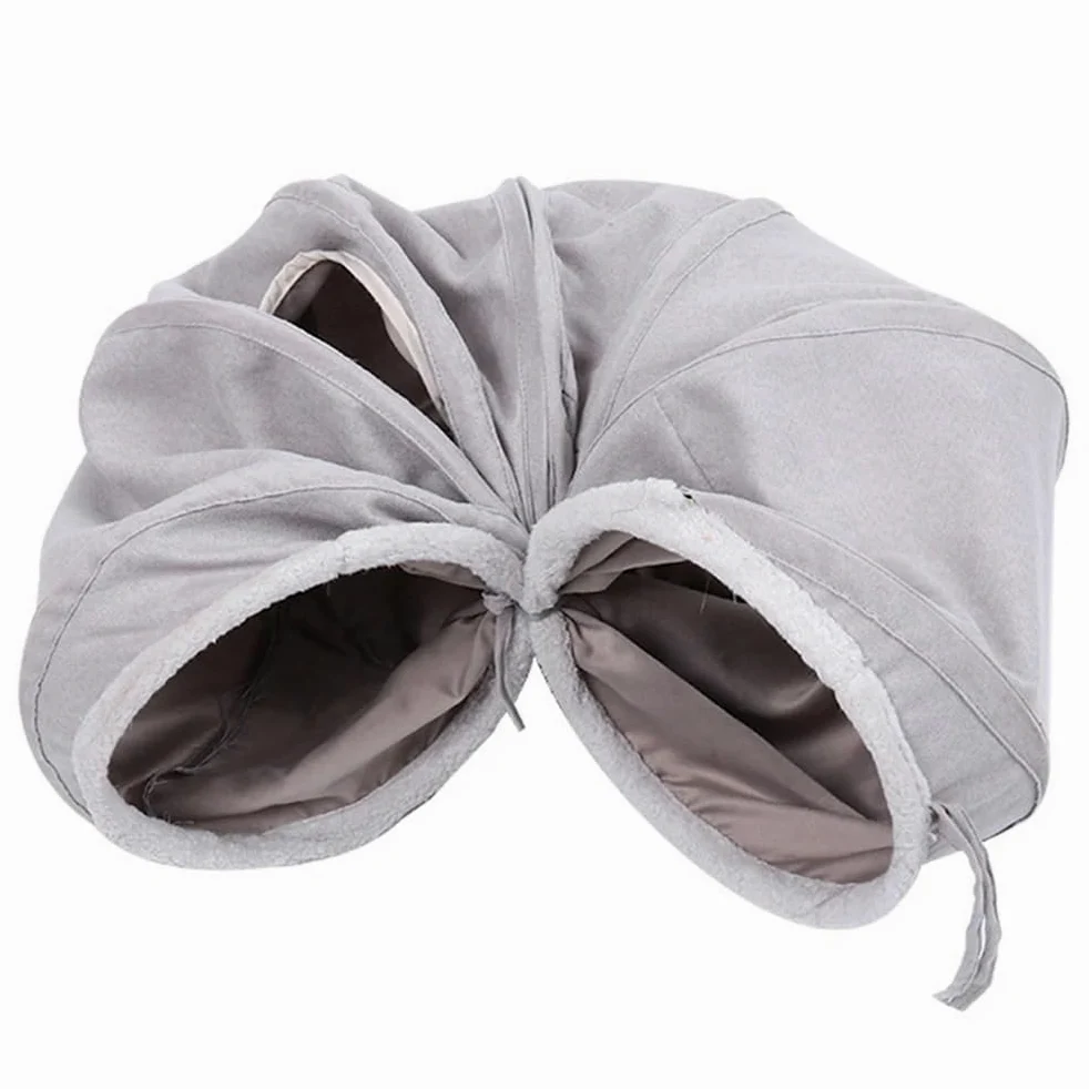 Tunnel pour Chat D'intérieur Jouets Pliables pour Chat Tube De Jeu en Forme De S Tunnel Froissé en Daim Gris pour Animaux De Compagnie avec Balle