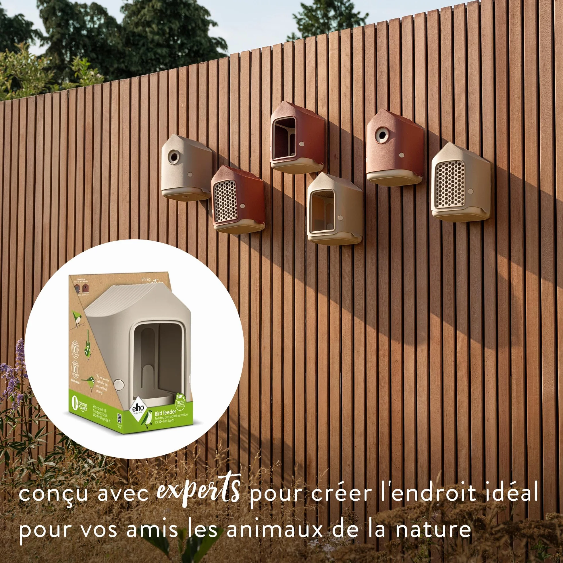 Elho Cosy Mangeoire à Oiseaux 18 cm Plastique Recyclé Beige