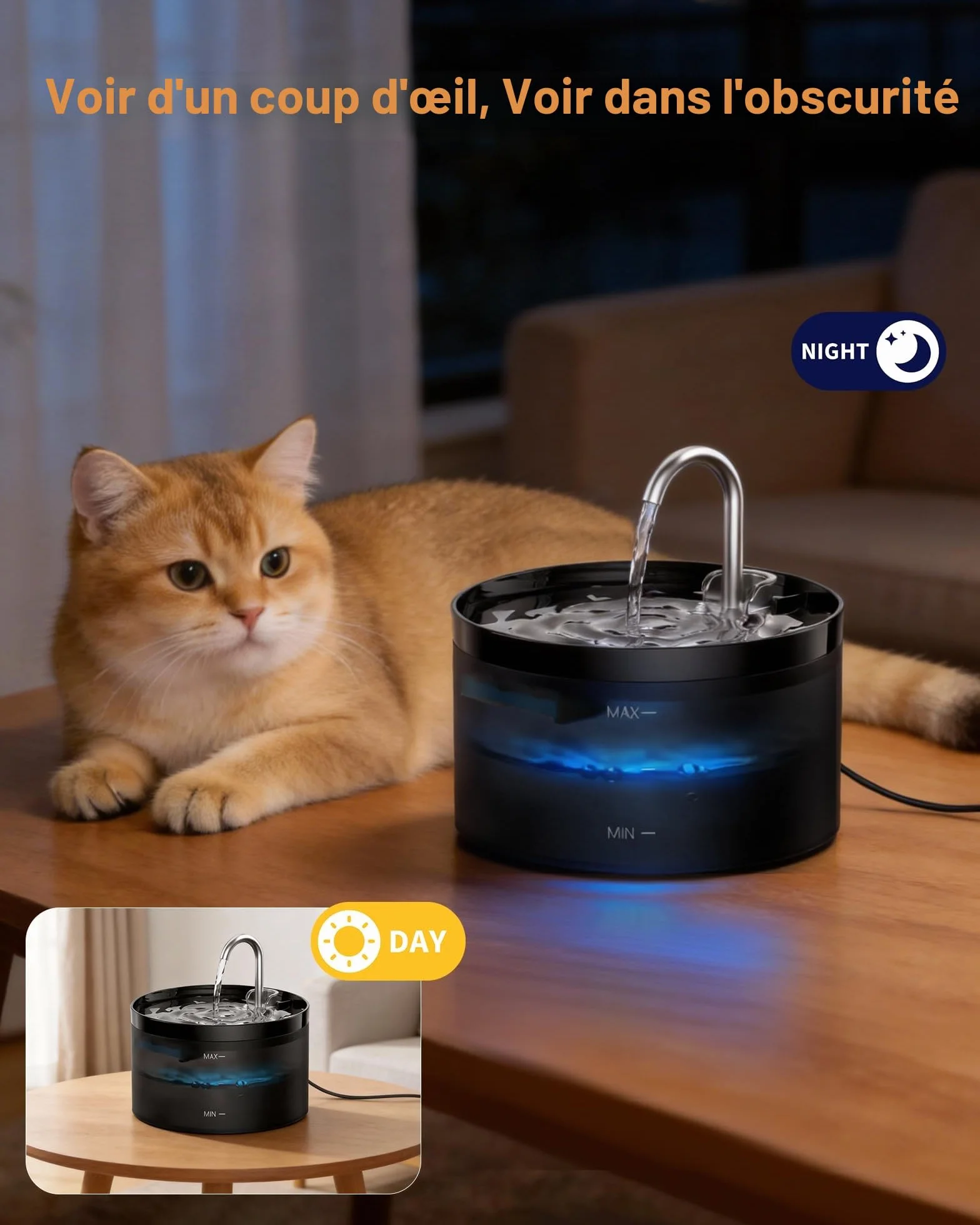 Fontaine à Eau pour Chat 2L avec Forme de Robinet, Pompe Silencieuse, Filtre à Poils, Débit Réglable, Noir