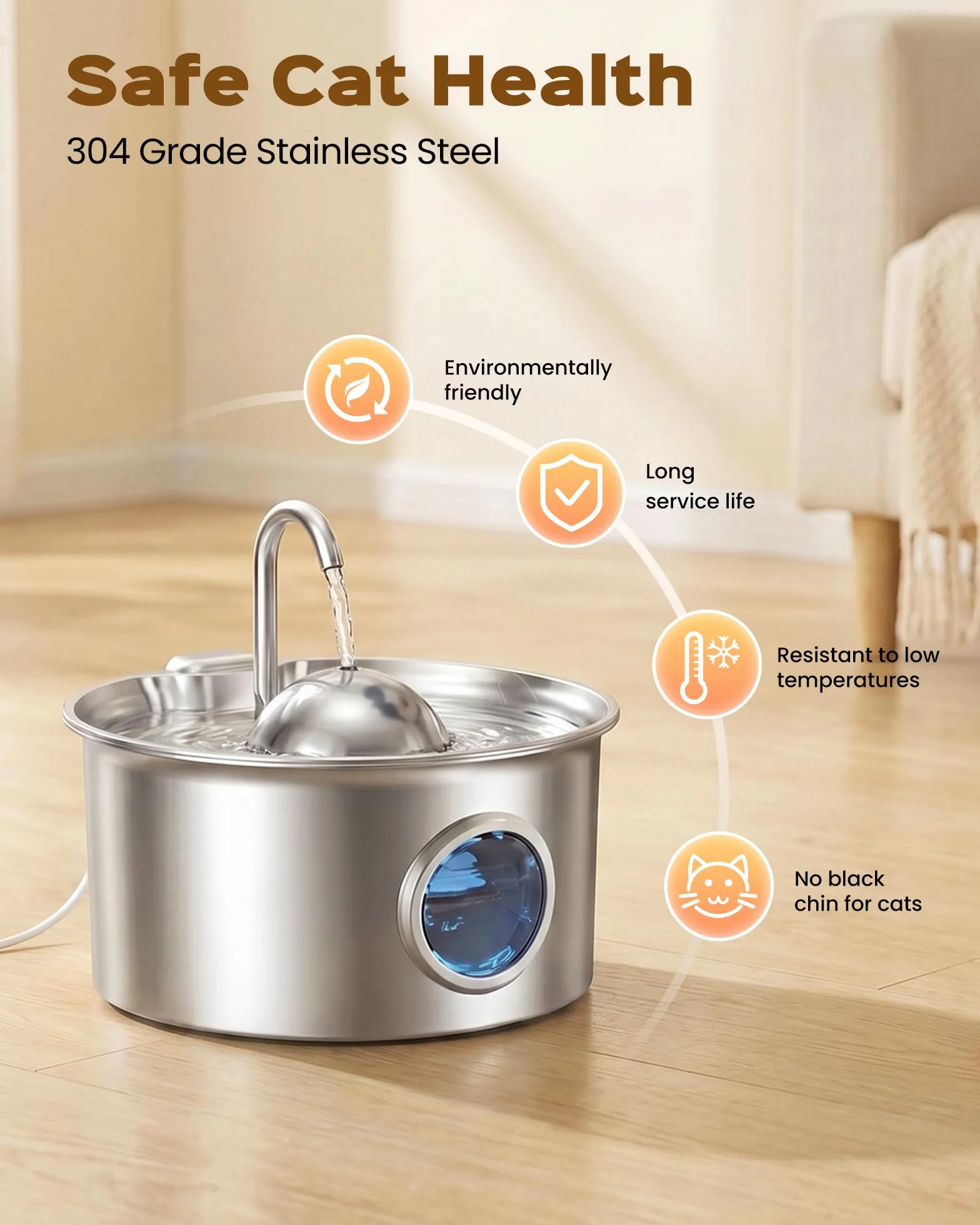 Fontaine à Eau Chat Inox 2,6L Automatique Ultra Silencieux Acier Inoxydable