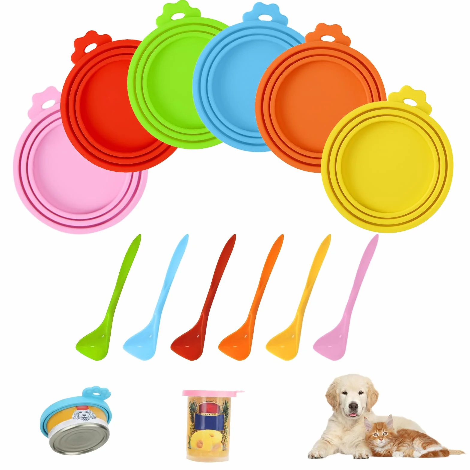 Couvercle Boite de Conserve, 6pcs Couvercle Silicone Alimentaire,Réutilisables Taille universelle en Silicone pour Nourriture pour Chien et Chat