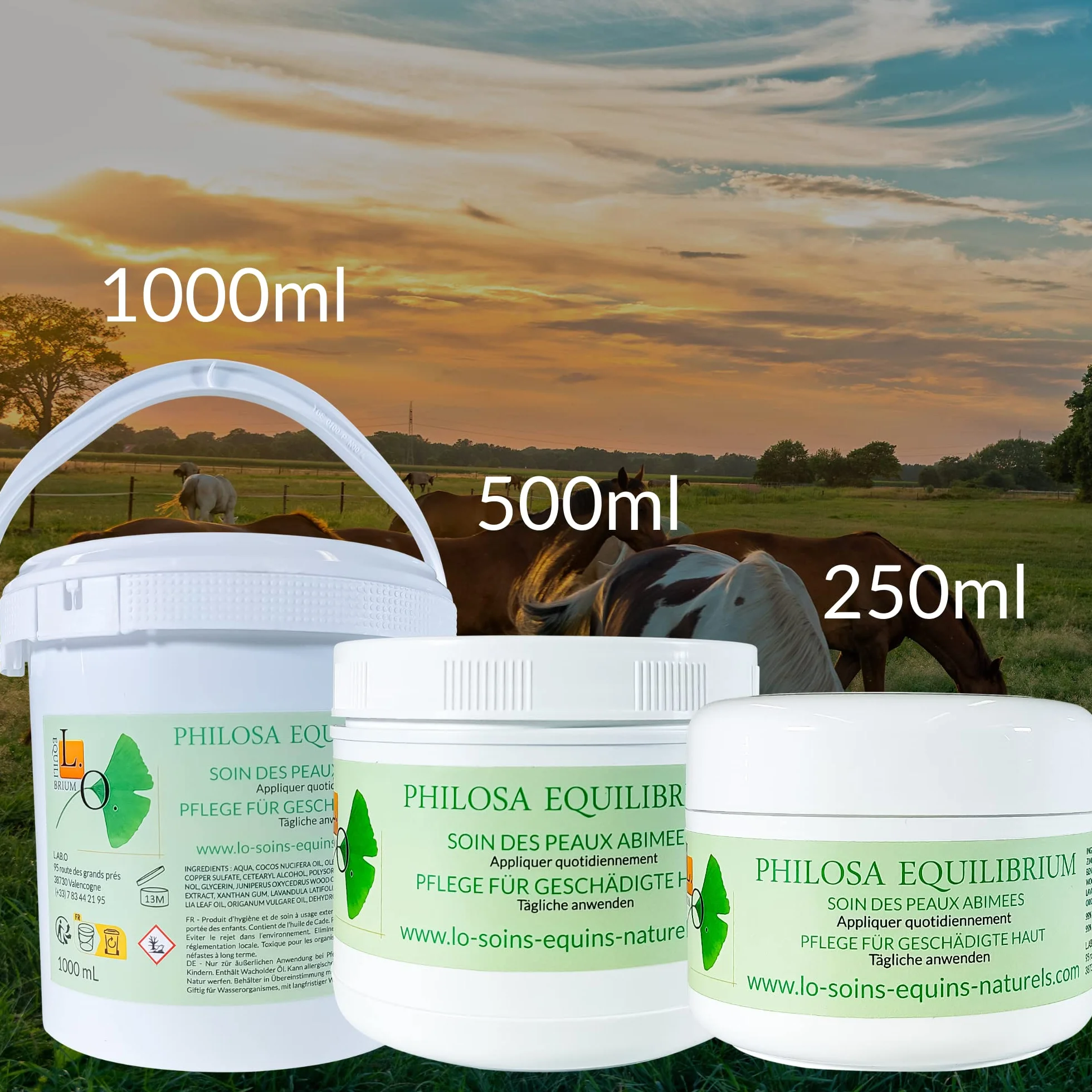 Philosa Equilibrium Soin Naturel Peaux Abimées Chevaux Calendula Tea Tree Lavande Origan Huile de Cade 250mL