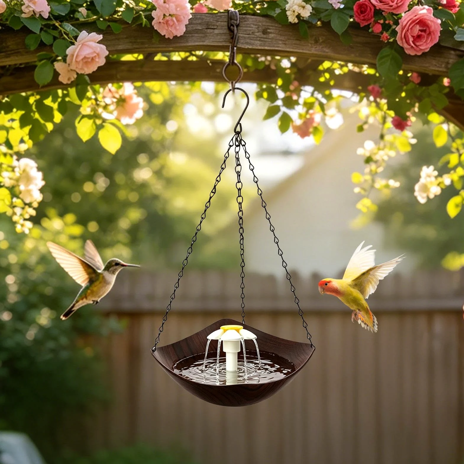 Bain d'Oiseaux pour Extérieur Mangeoire Suspendue avec Pompe Solaire | Fontaine pour Oiseaux pour Jardin, Pelouse, Parc, Arbre, Cour