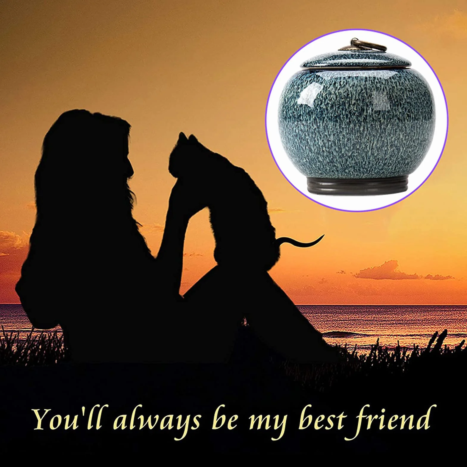 Urnes pour Cendres Animaux de Compagnie Chat Chien en Céramique Personnalisé Bleu