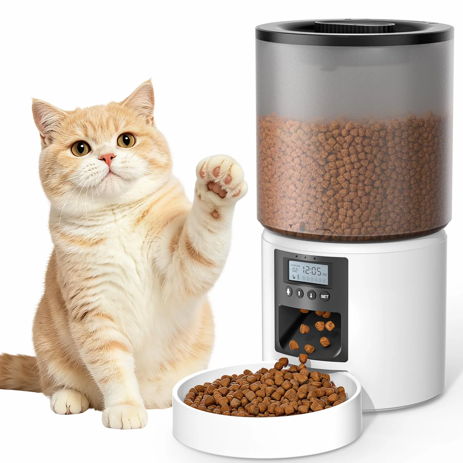 Distributeur Croquettes Chat Automatique 4L Programmable 6 Repas Fonction Vocale 10s Réservoir Hermétique