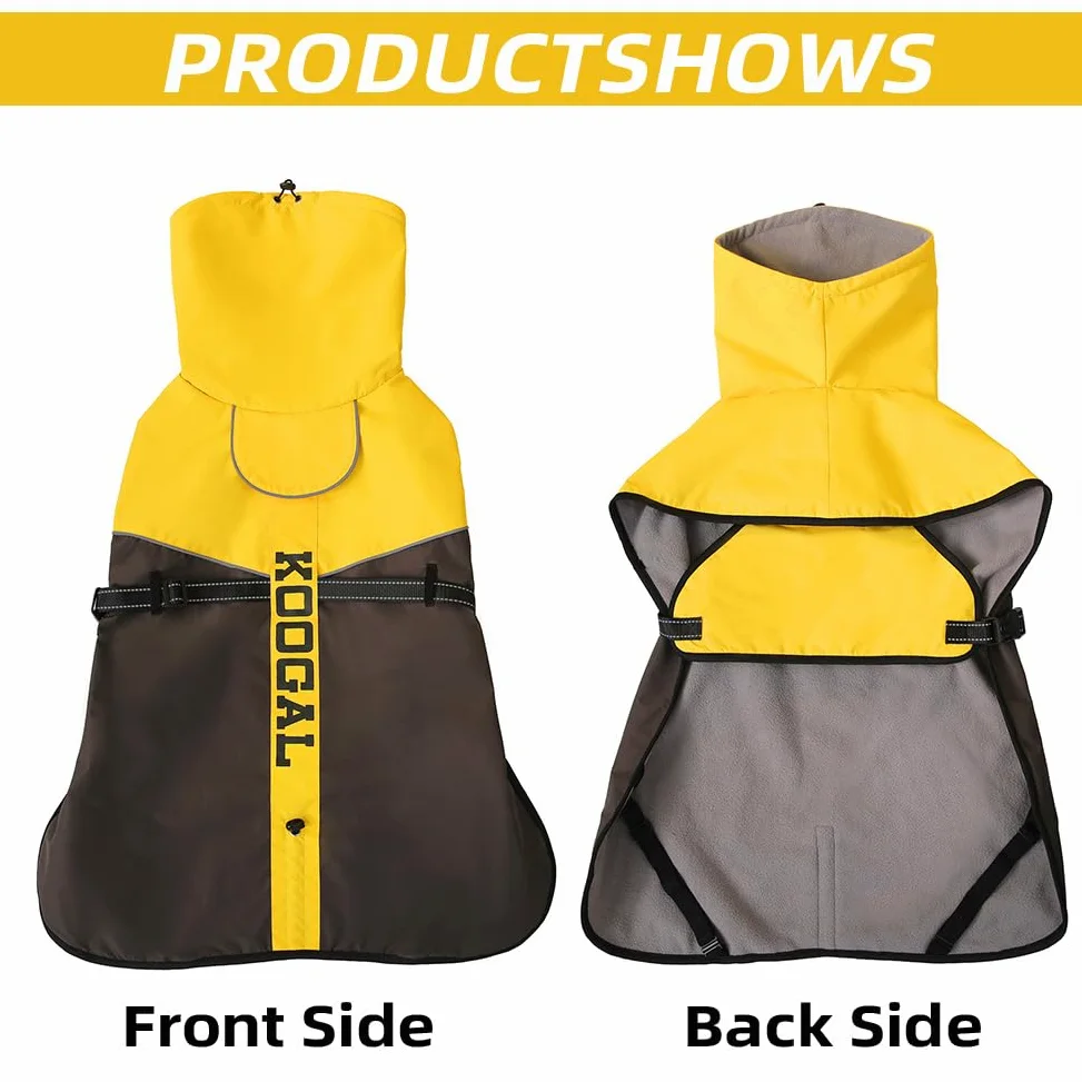 Manteau jaune pour chien, veste d'hiver imperméable, veste de neige chaude et coupe-vent, col roulé réfléchissant, réglable, pour chiens de petite à 4XL