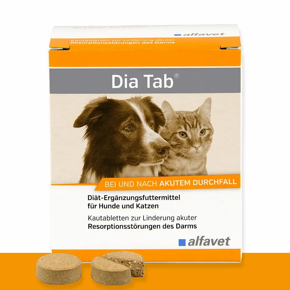 alfavet Dia Tab, complément Alimentaire diététique pour Chiens et Chats, comprimés à mâcher Contre la diarrhée et Les vomissements, 60 x 5,5 g