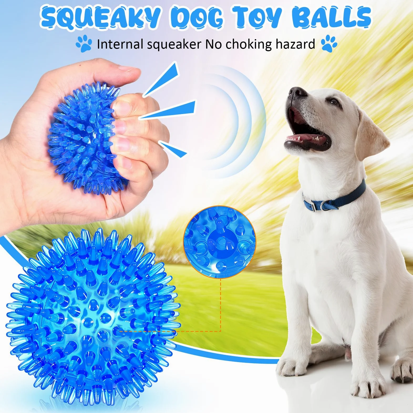 Yunsailing Lot de 24 jouets couineurs pour chien de 6,5 cm - Balles à picots à mâcher pour chiens de petite et moyenne taille - Pour nettoyer les dents et l'entraînement (bleu, vert, orange, violet