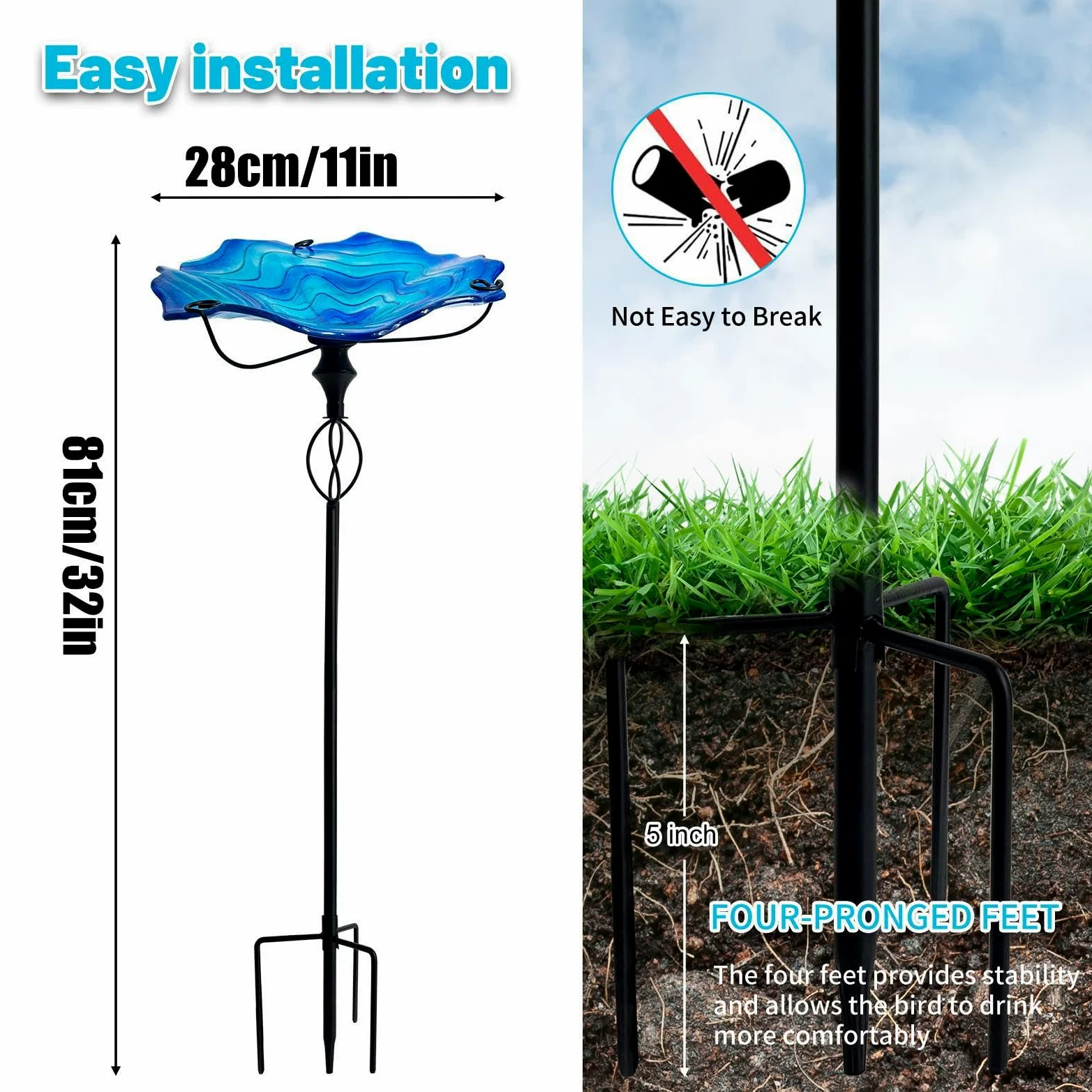 Bain d'oiseaux Extérieur avec Support Vintage 81 cm pour Jardin | Distributeur d'Eau pour Oiseaux Pour Volière, Pinsons, Perroquets Moines, Maison, Jardin, Arrière-Cour, Cour,