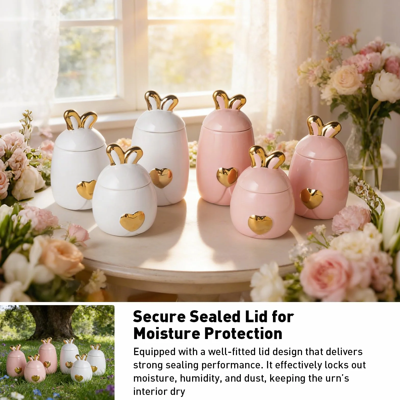 Urne funéraire en céramique avec oreilles de lapin pour animal domestique – Porte-cendres funéraires blanc 610 ml