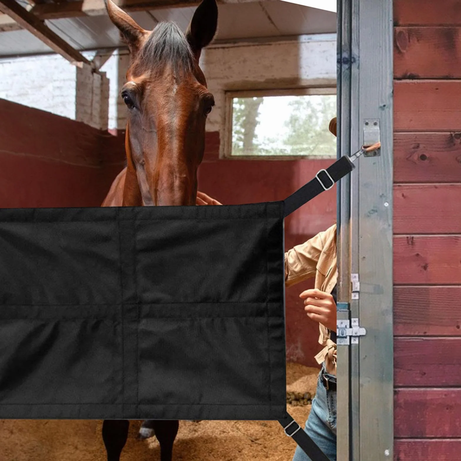Barrière de Box pour Chevaux avec Crochets à Ressort Porte de Box en Maille Clôture Robuste