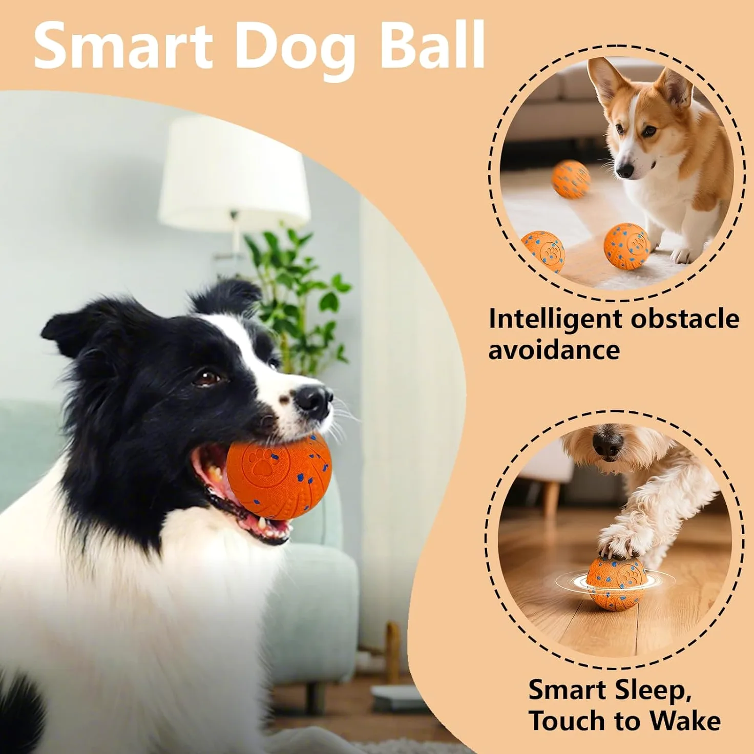 Jouets interactifs pour chien : balle intelligente pour chien – rebondissement automatique, vibration et action de saut ! Design Duraspin durable pour les mâcheurs agressifs. Rechargeable et durable