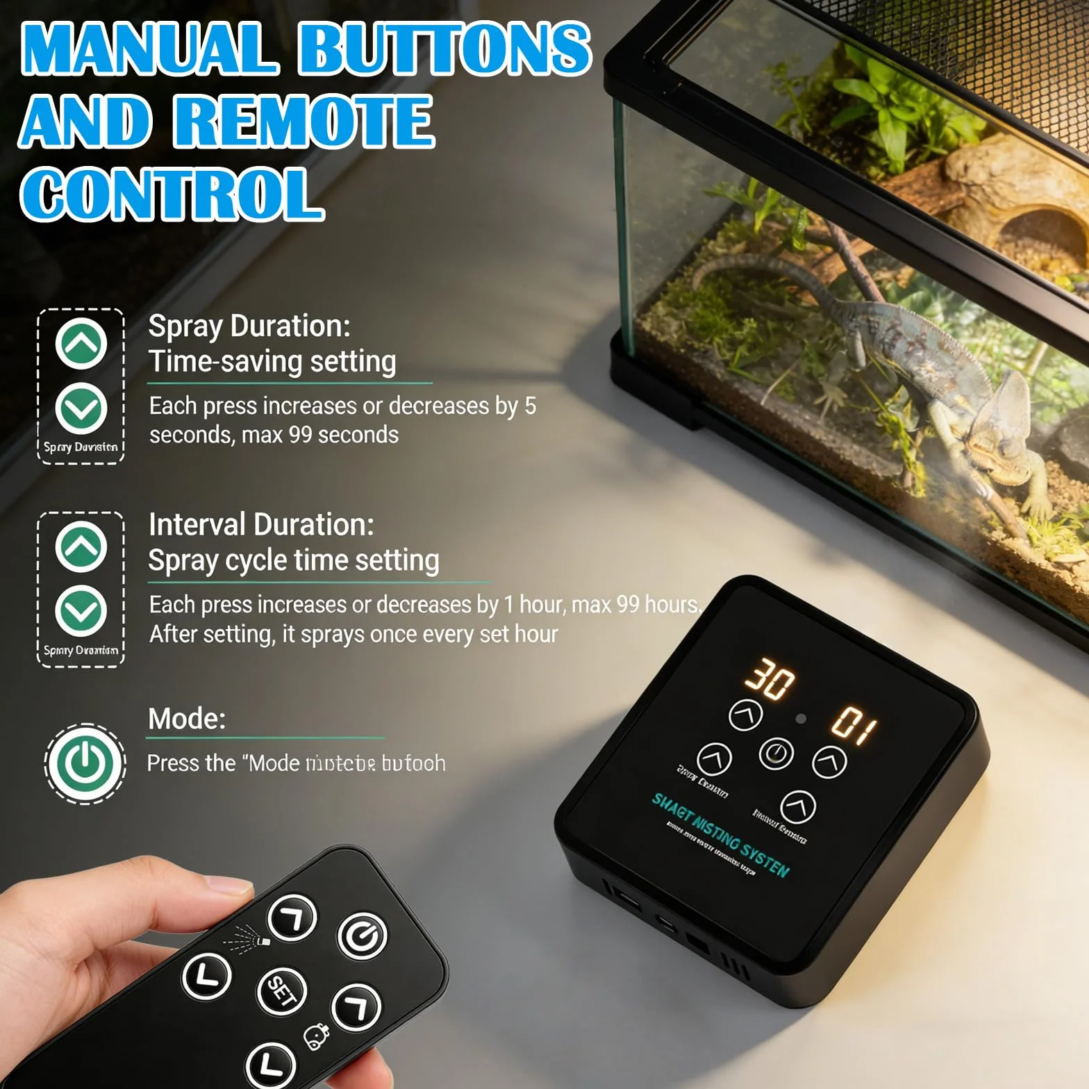 Système de Brumisation Intelligent pour Reptiles, Brumisateur Terrarium Automatique avec Minuterie, Double Buses Réglables 360°