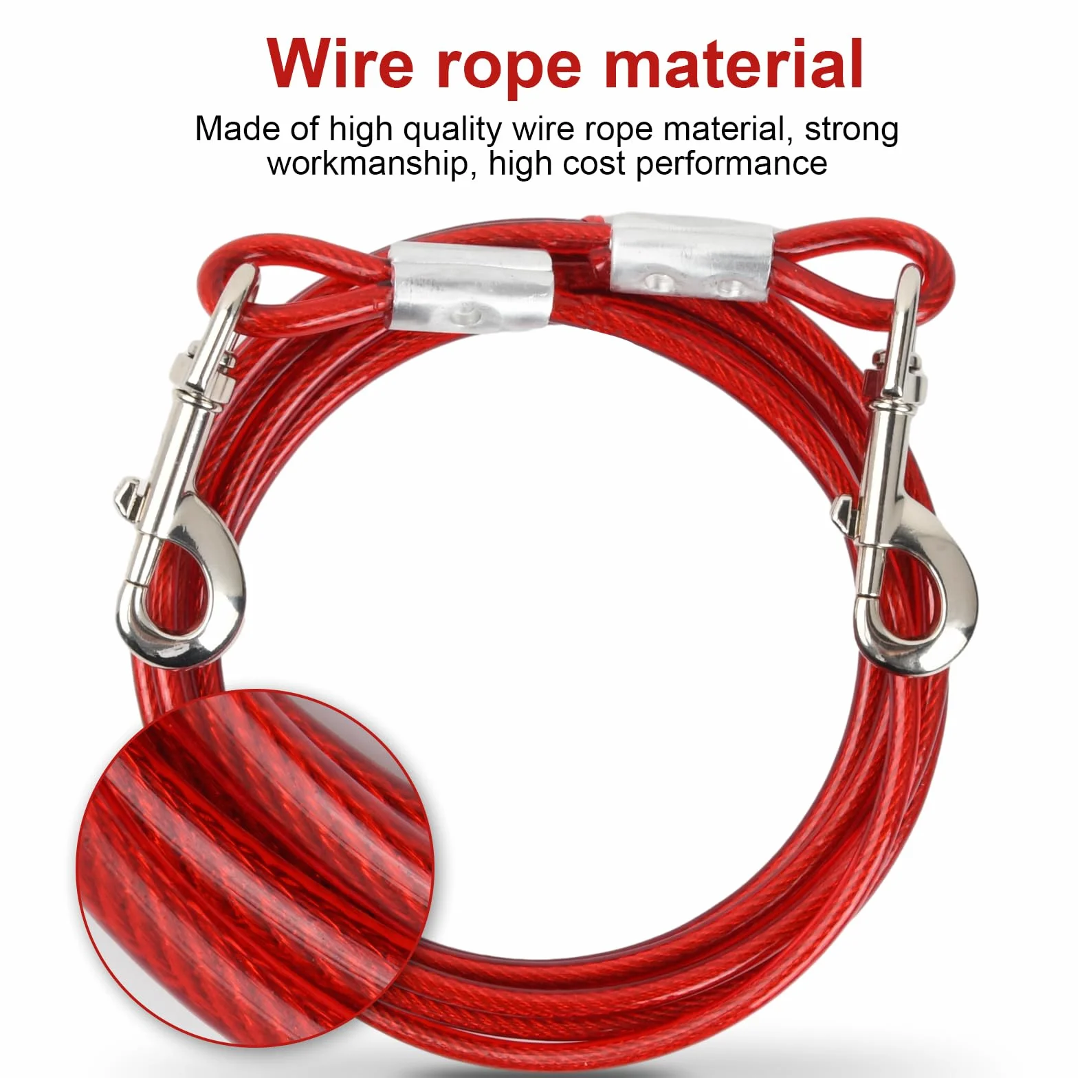 Laisse pour Chien Anti-Morsure 10 m 6 mm Jusqu'à 250 kg Chaîne Sécurité avec Crochet Pivotant Rouge