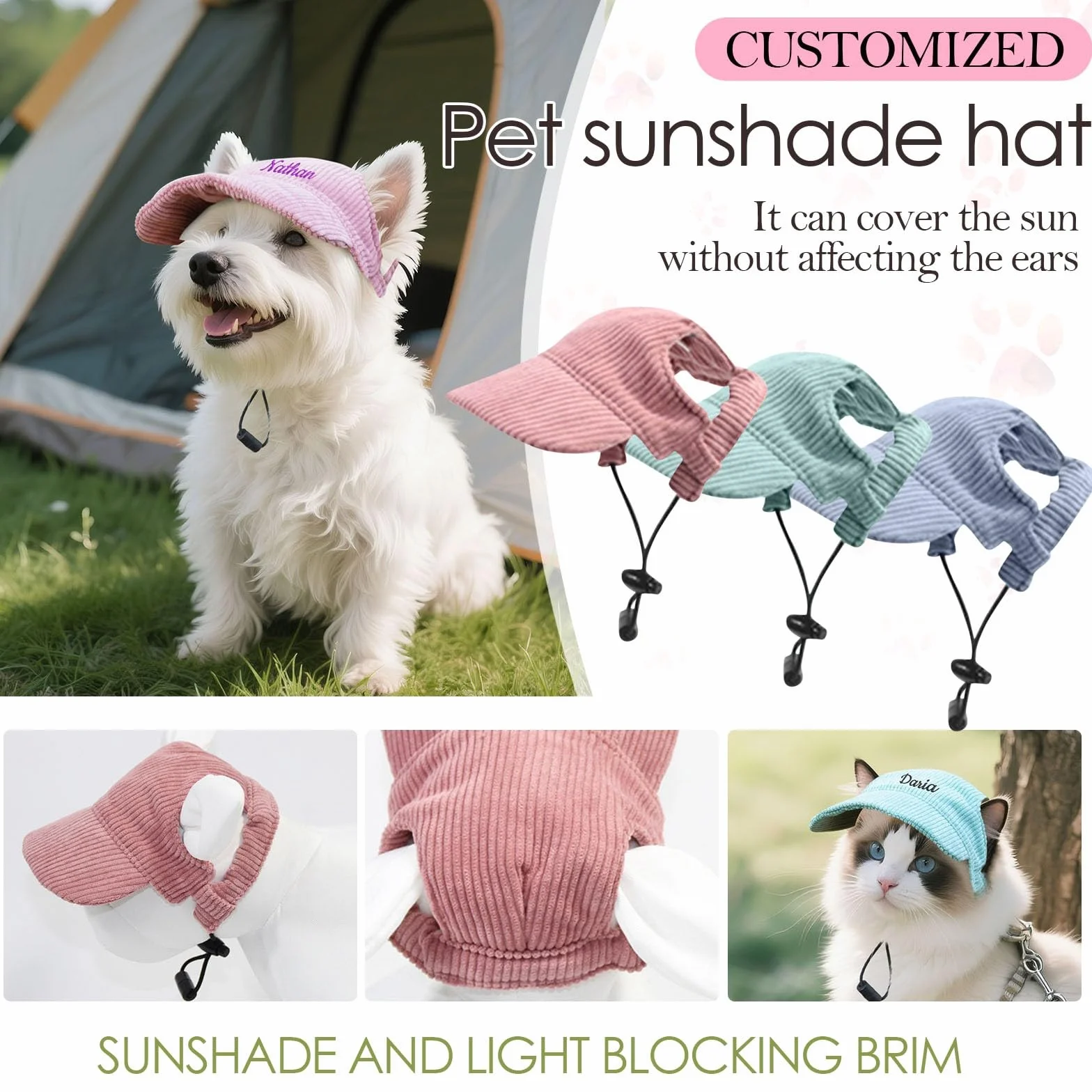 Casquette Chien avec Nom Brodé Personnalisé Chapeau Chien Personnalisée Casquette de Baseball pour Petit, Moyens et Grande Animaux de Compagnie