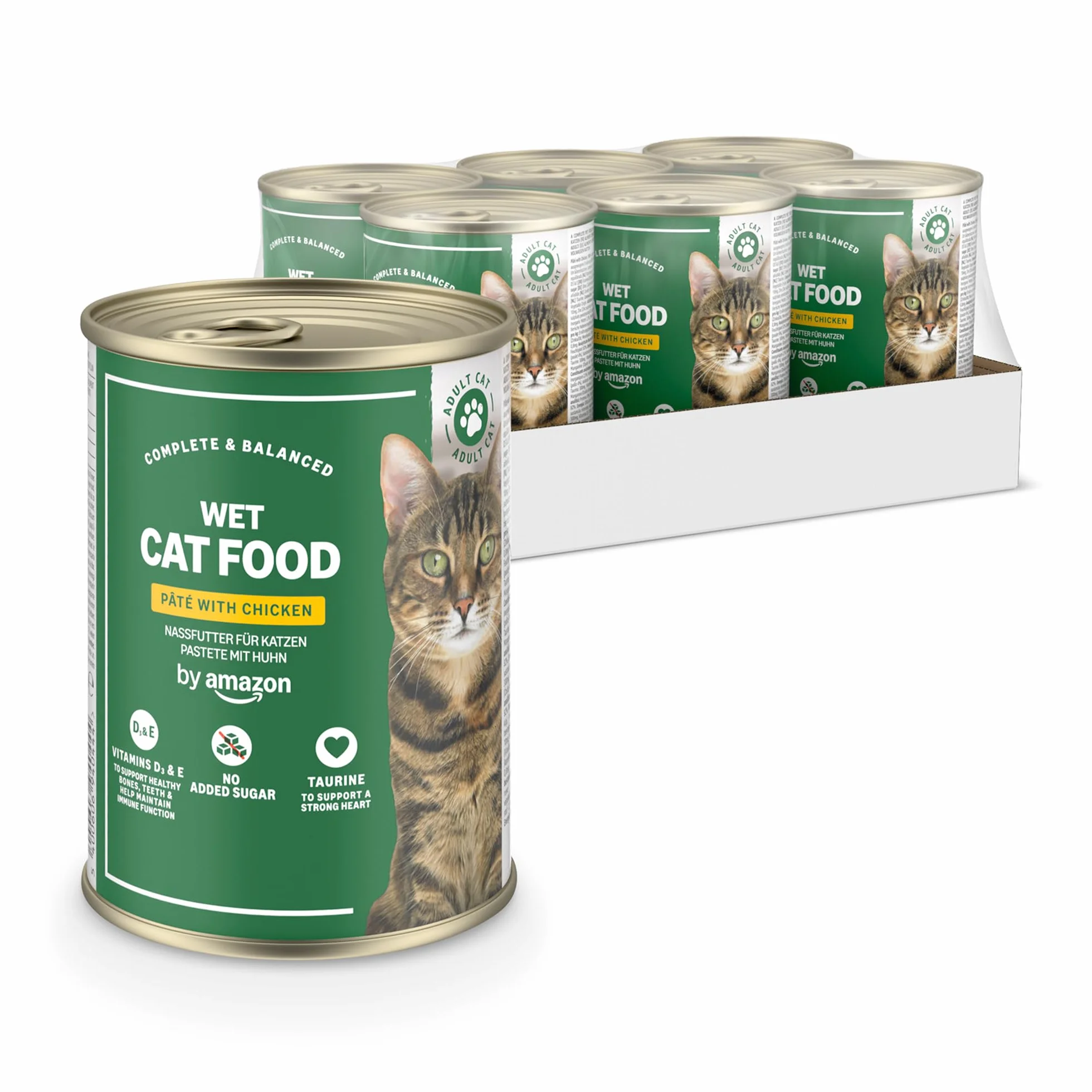 Amazon Nourriture humide pour chat sans céréales, pâté de poulet, 6 x 400 g